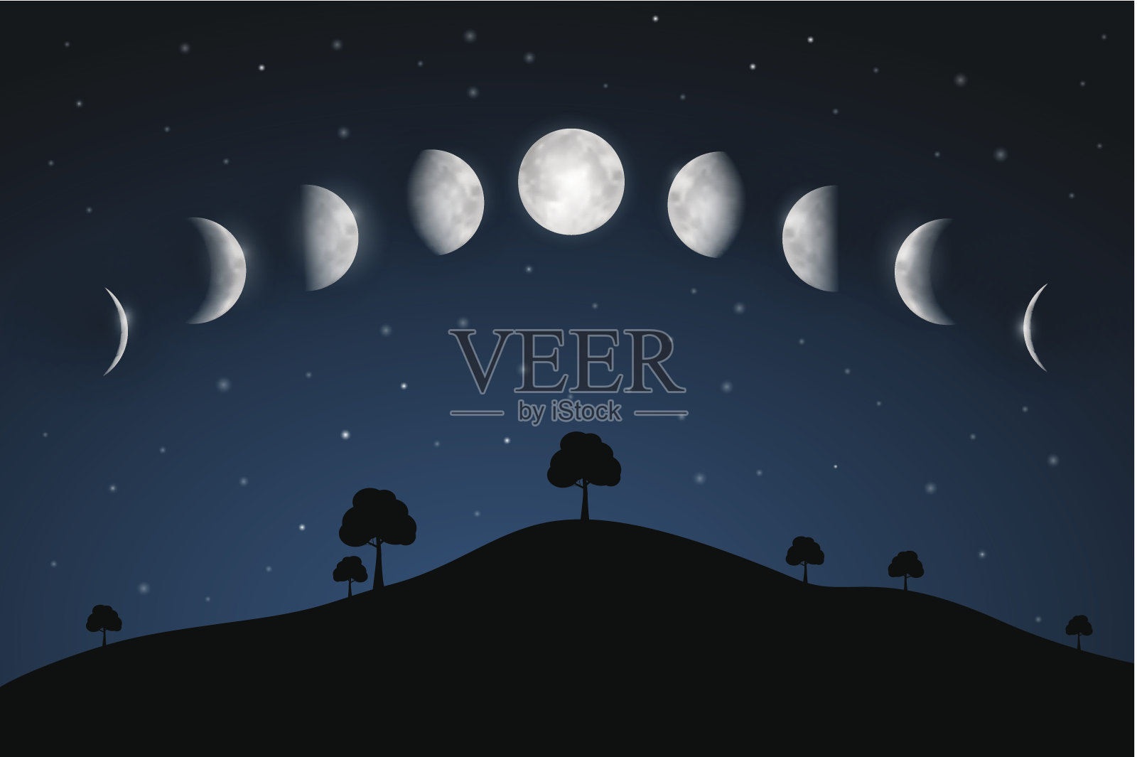 月相之上的夜晚景观插图插画图片素材