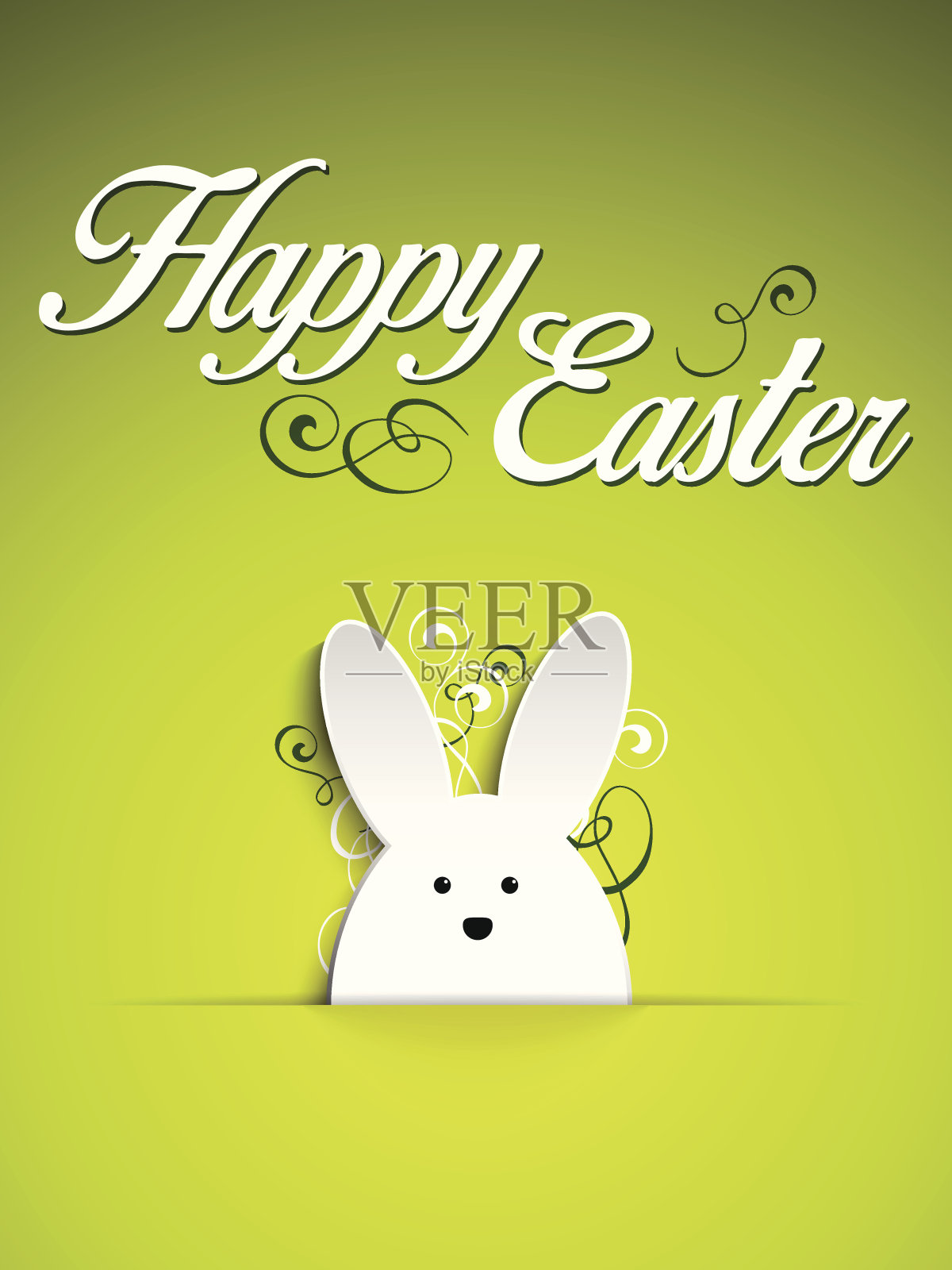 快乐的复活节兔子兔子在绿色的背景插画图片素材