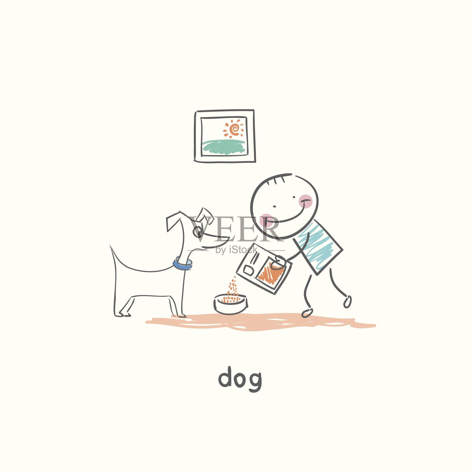 可爱的人在喂狗插画图片素材