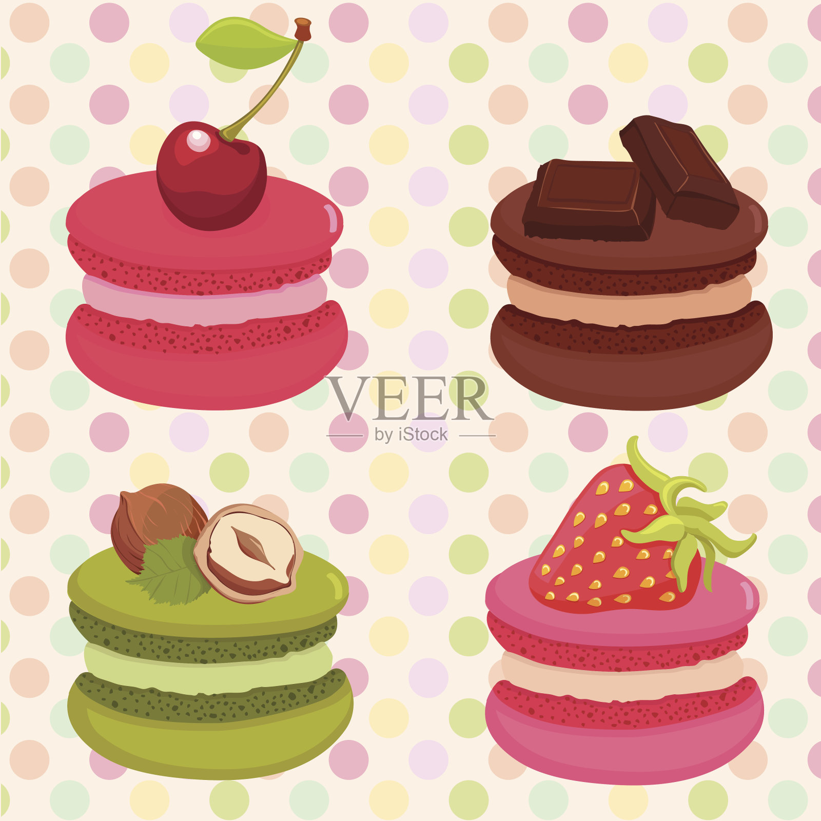 五颜六色的水果法式杏仁饼干。插画图片素材