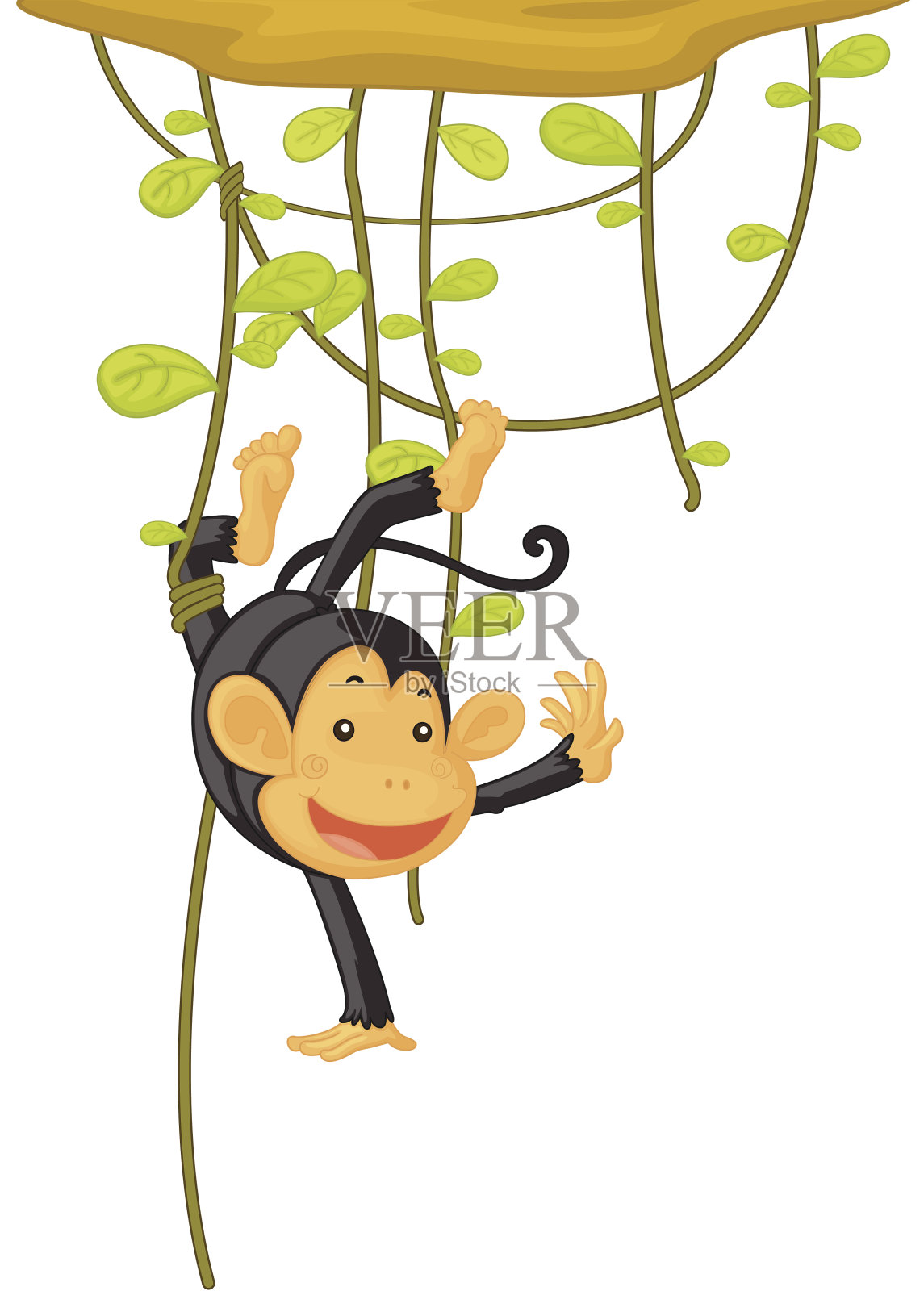 猴子爬下来插画图片素材