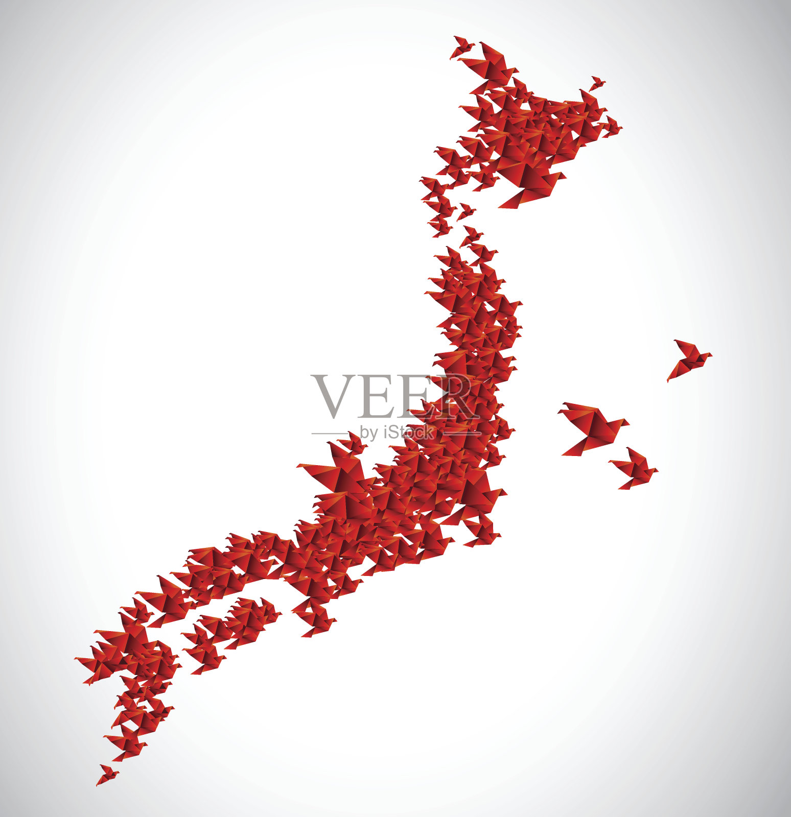 日本地图，用折纸鸟制作插画图片素材