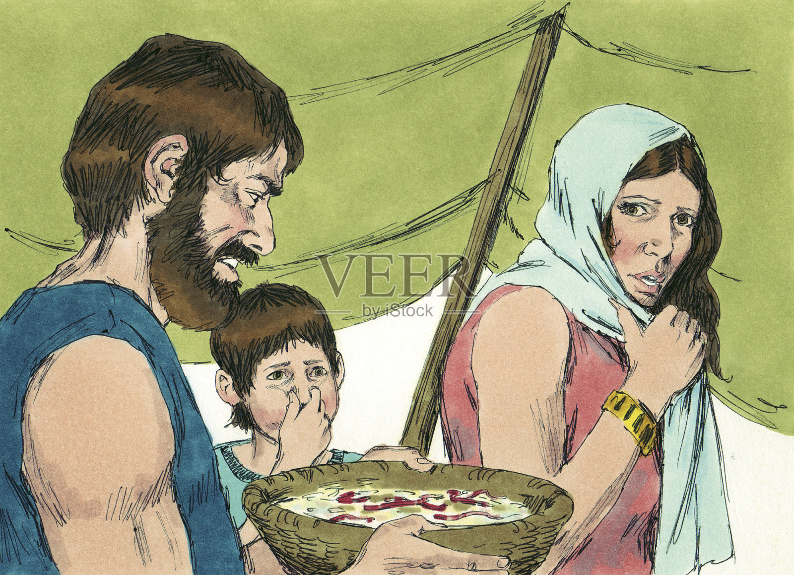 摩西——以色列人和被掳的吗哪插画图片素材