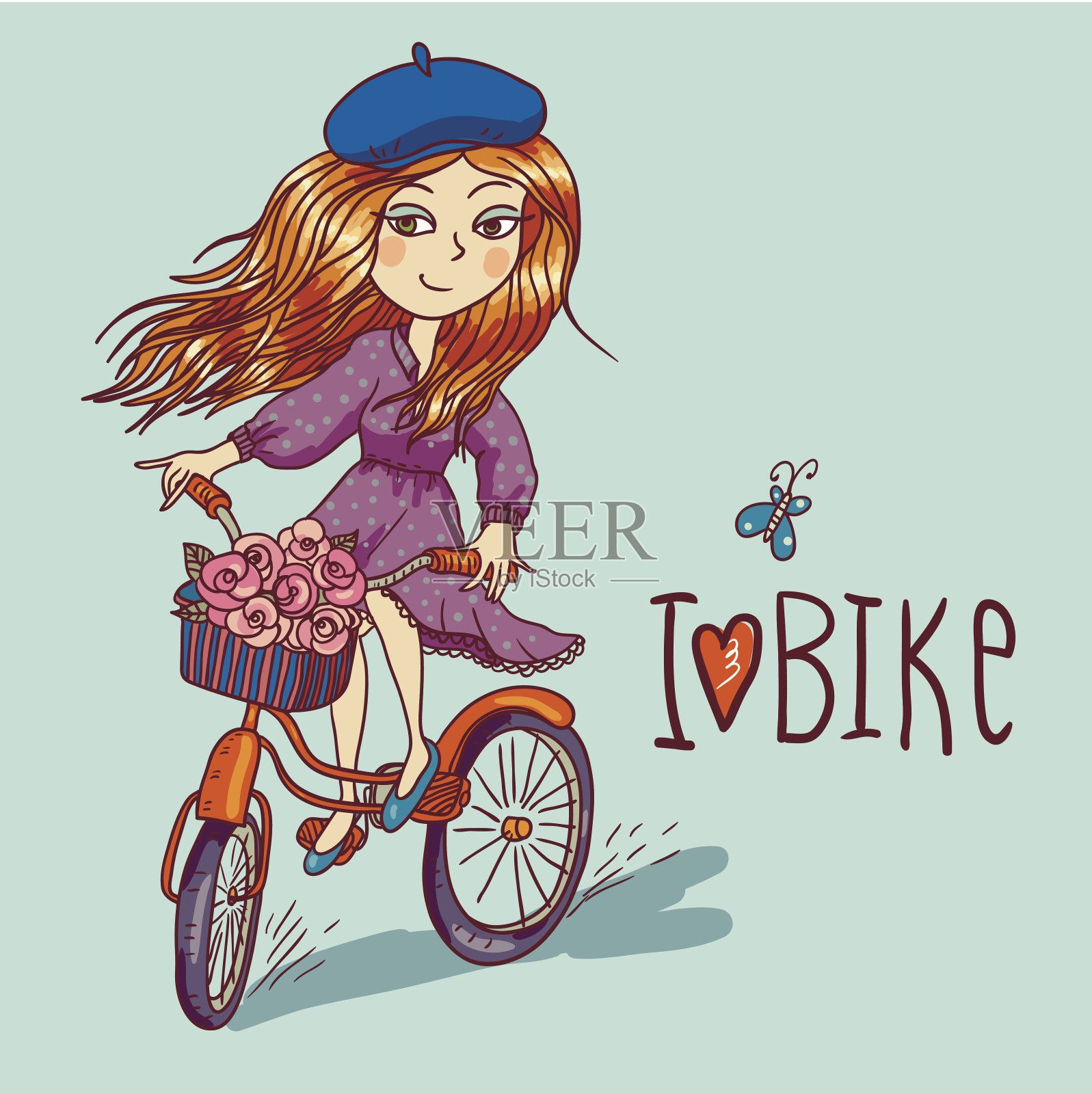 骑自行车的漂亮女孩设计元素图片