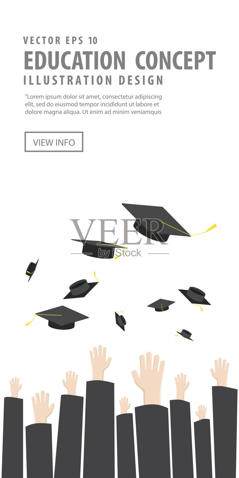 毕业典礼上抛毕业帽旗帜。插画图片素材