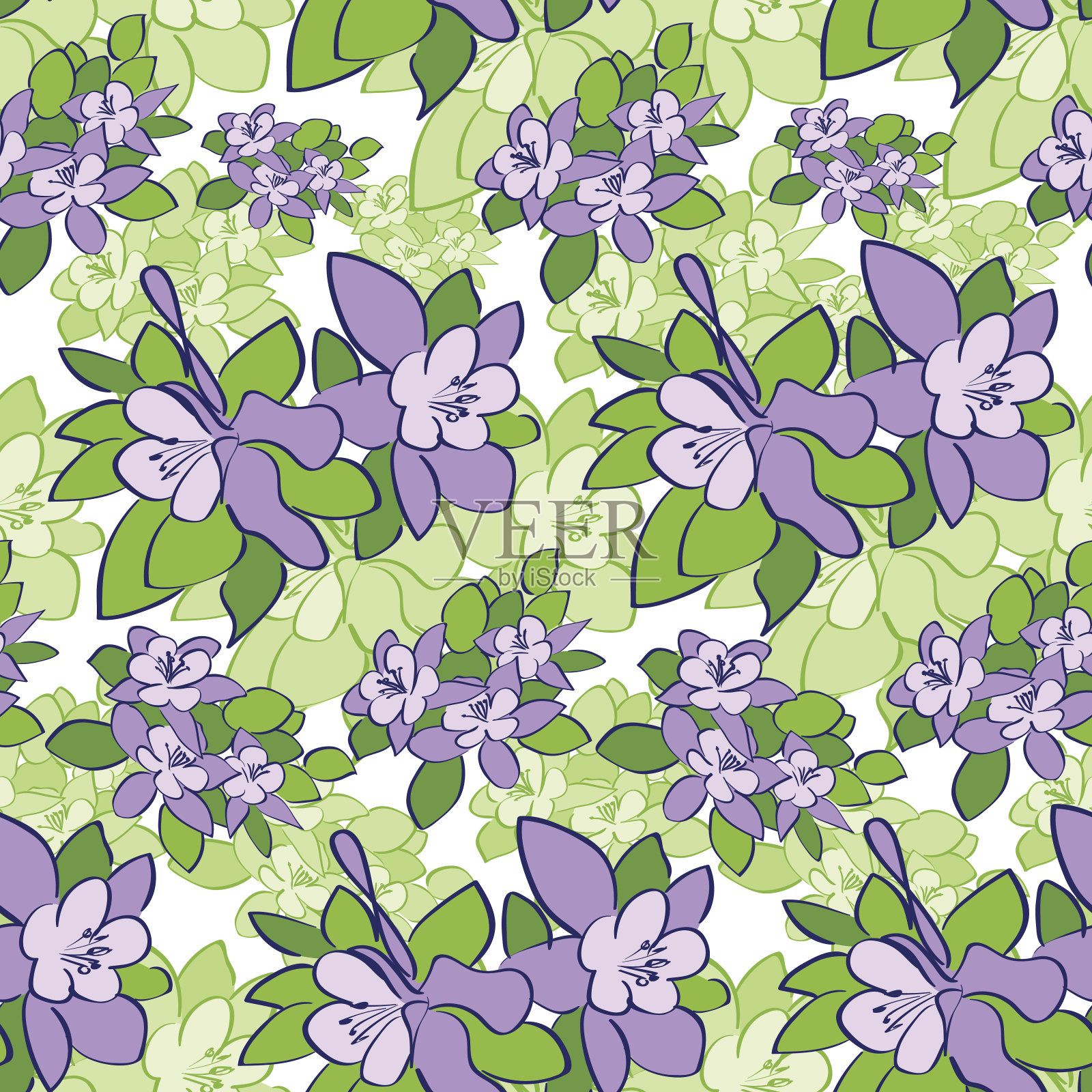 紫罗兰绿色花无缝模式向量插画图片素材