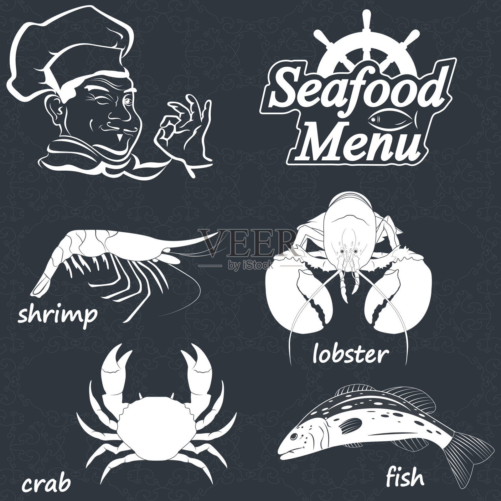 海鲜菜单插画图片素材
