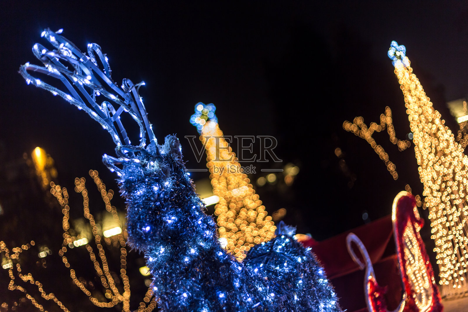 驯鹿披着圣诞彩灯照片摄影图片