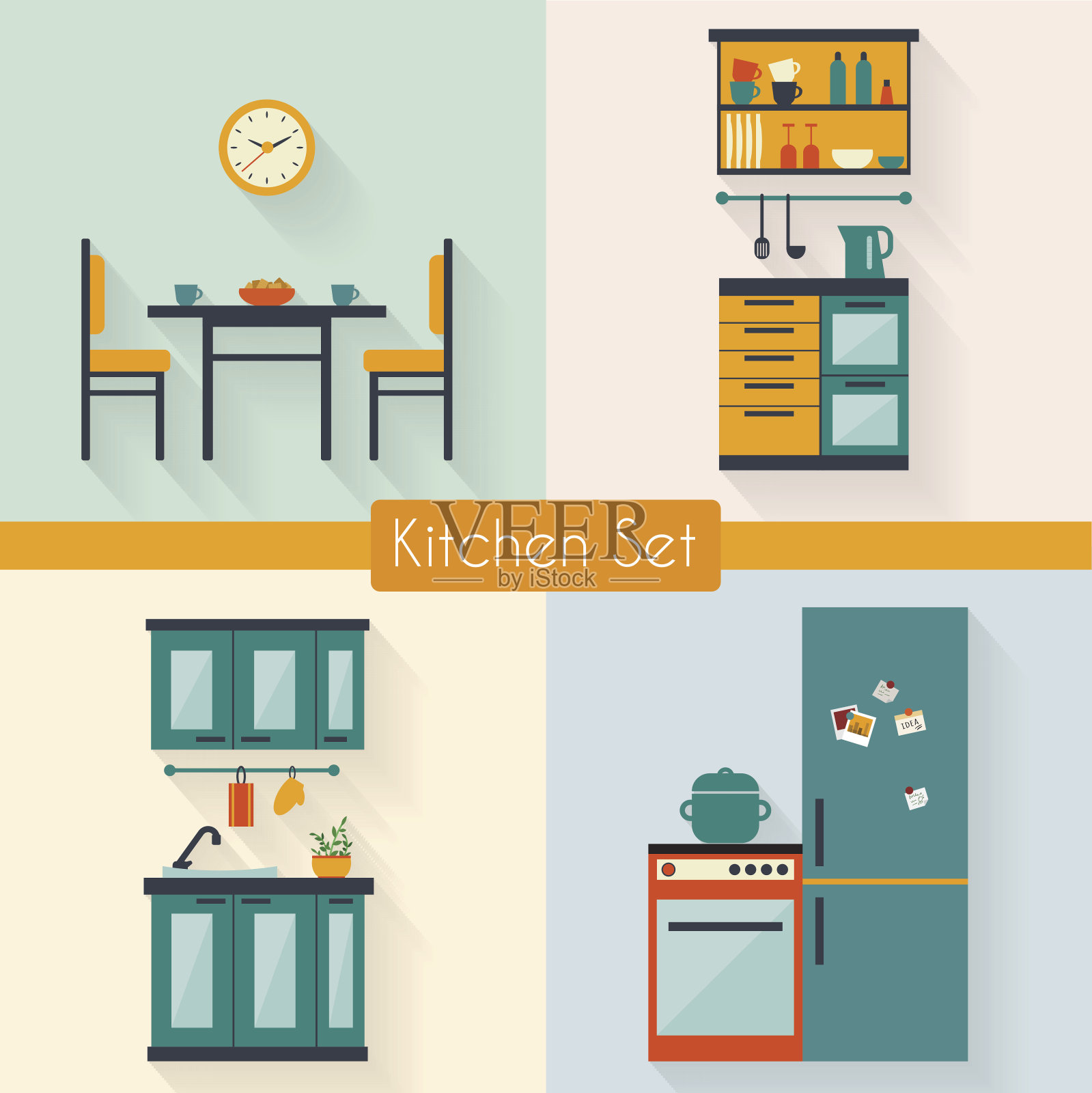 厨房家具平面插图插画图片素材