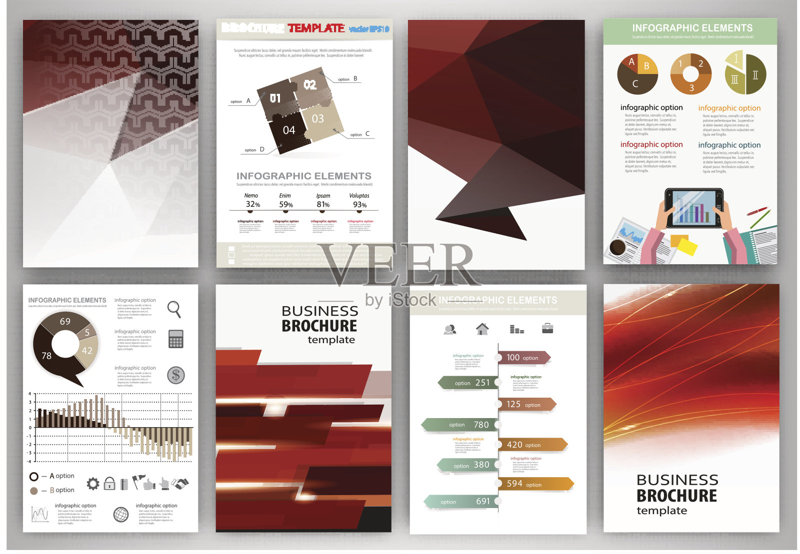 红色背景和抽象概念信息图设计模板素材