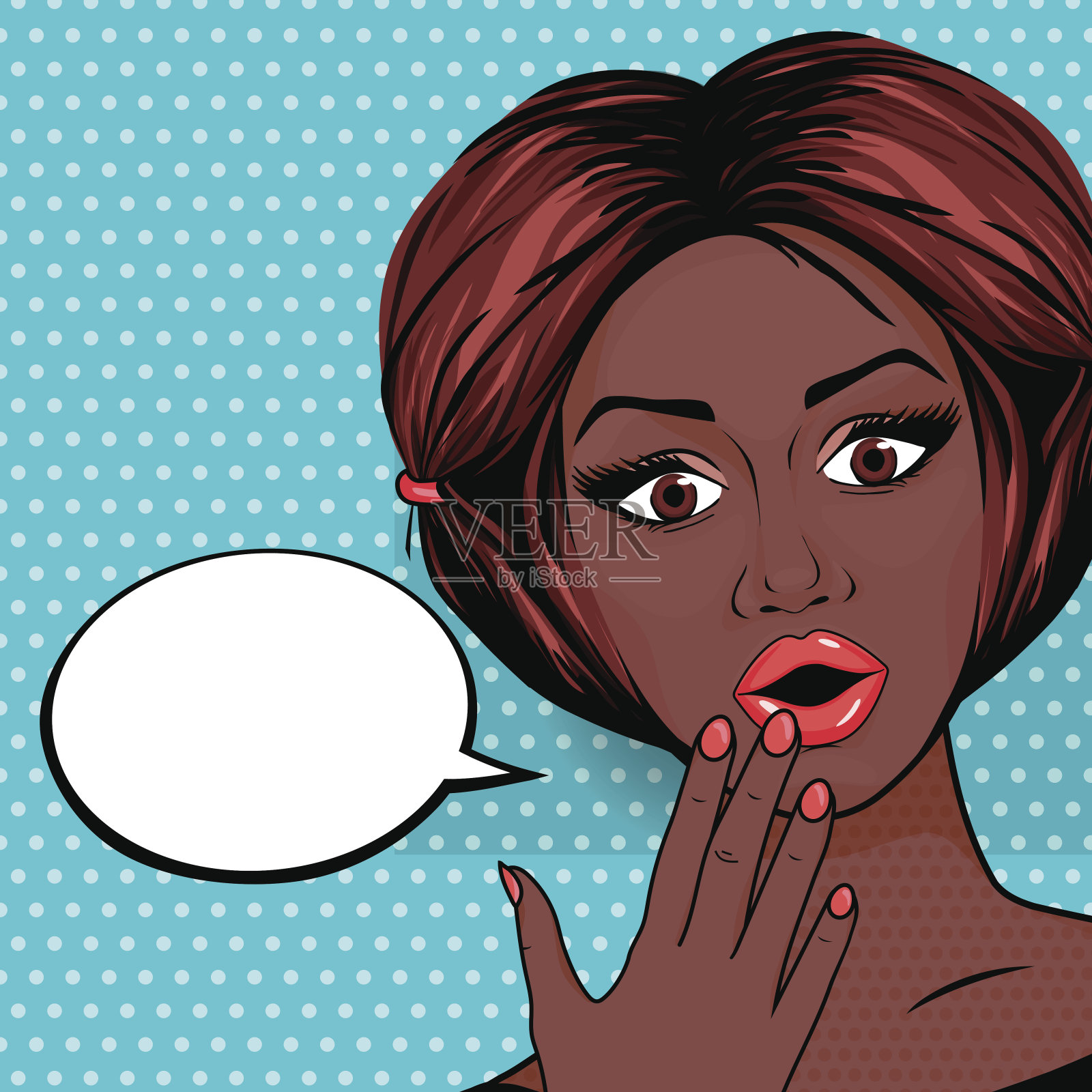 矢量插图波普艺术惊讶的非裔美国妇女张着嘴插画图片素材