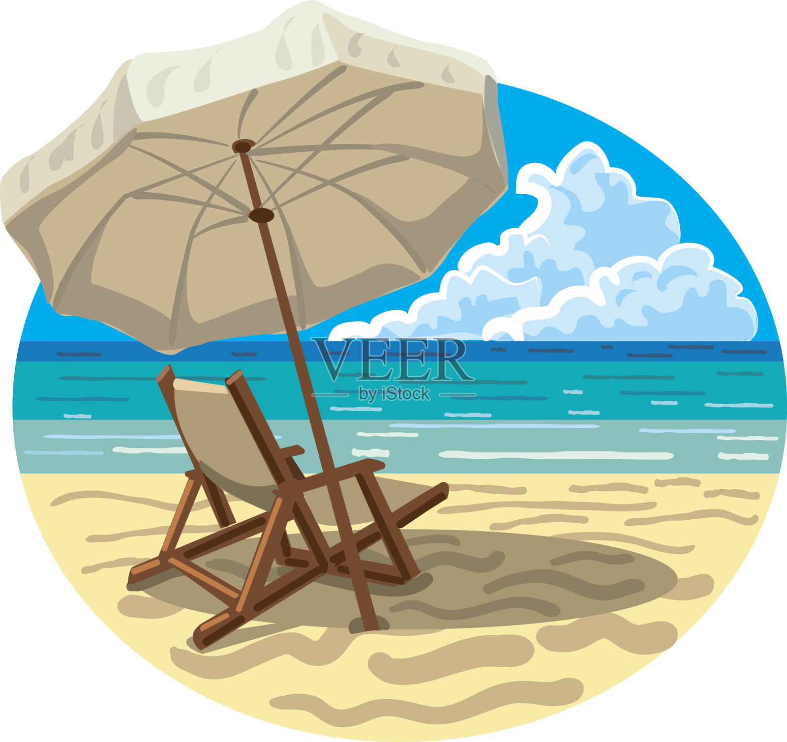 沙滩上的椅子和雨伞插画图片素材