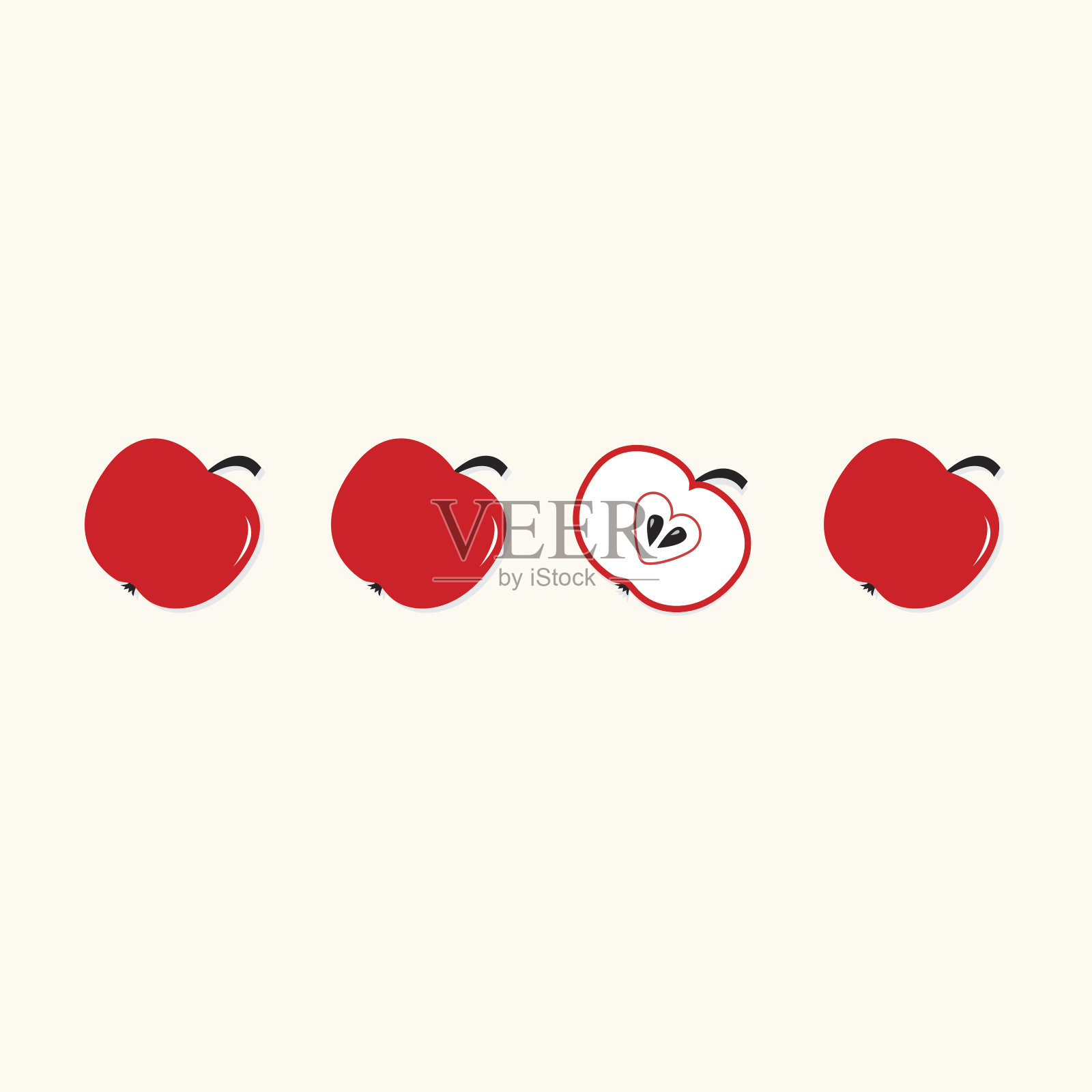 红苹果结心子。健康的生活方式平插画图片素材