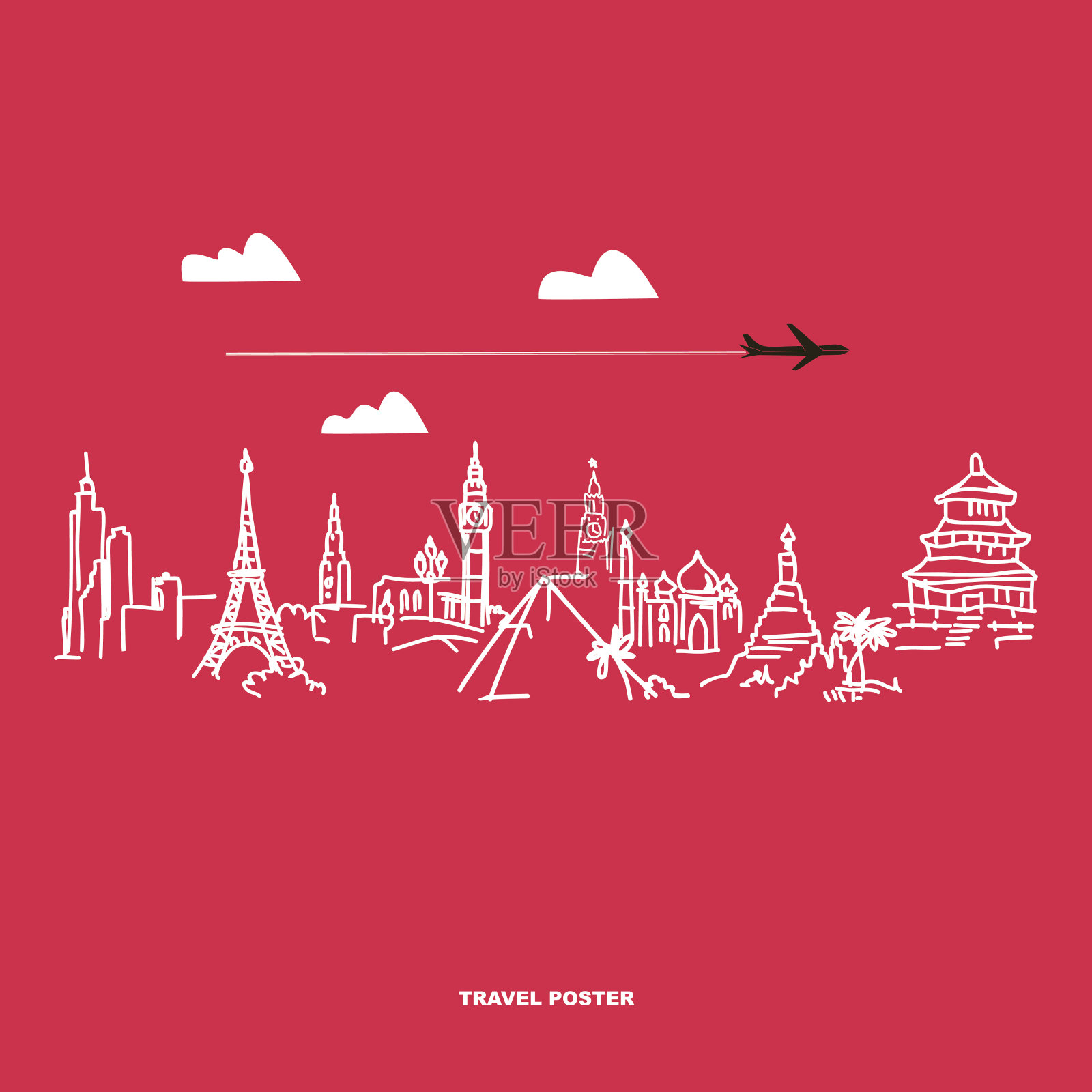 旅游和旅游海报。手绘世界景点插画图片素材
