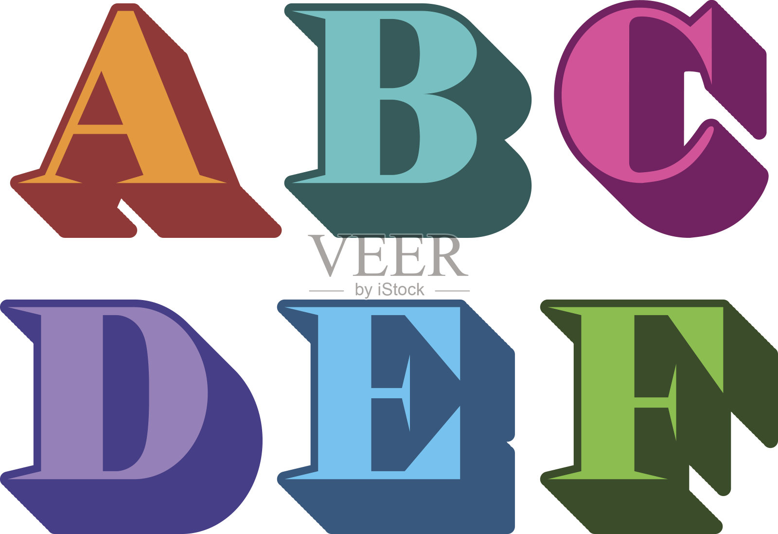 彩色字母serif A, B, C, D, E, F插画图片素材
