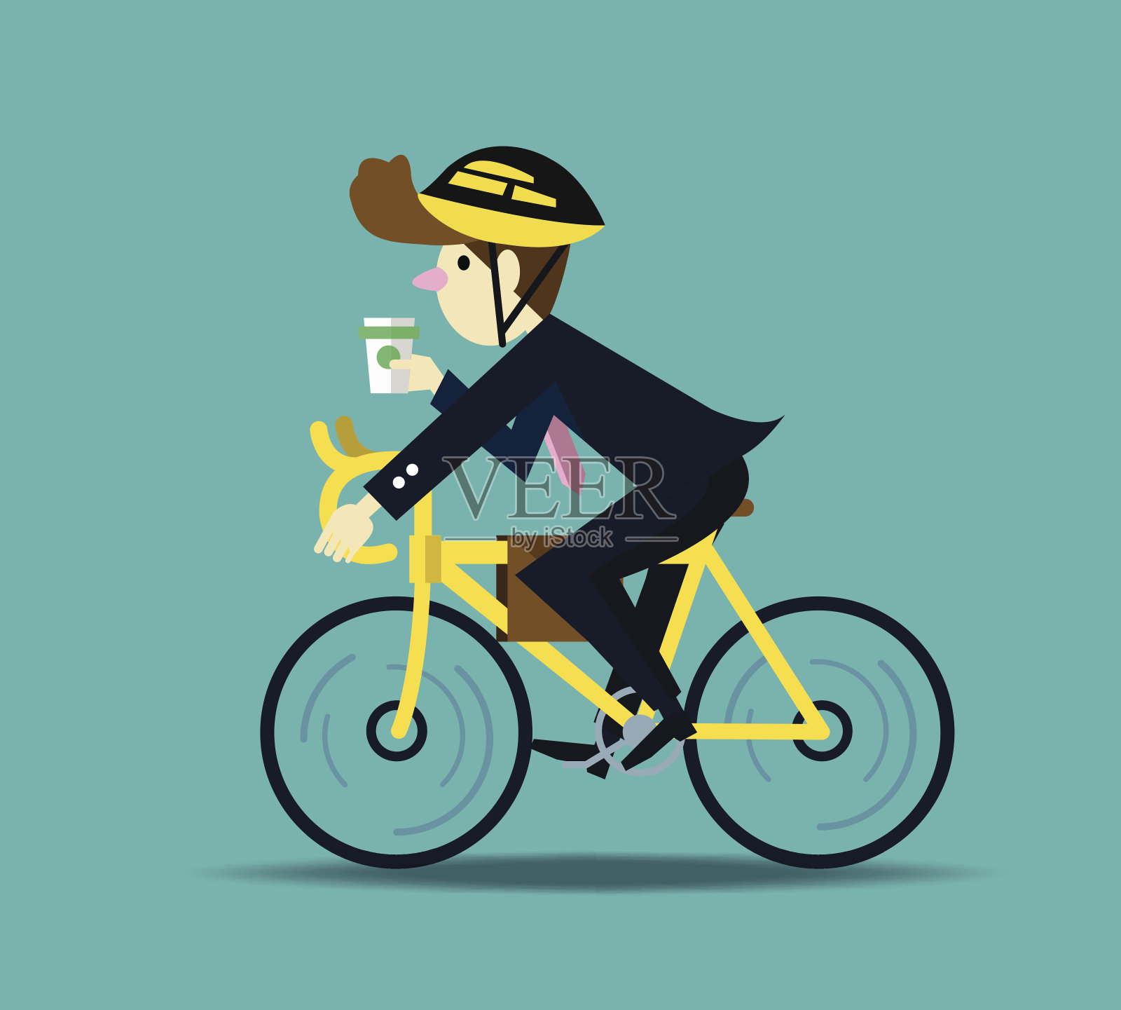 商人骑自行车上班。插画图片素材