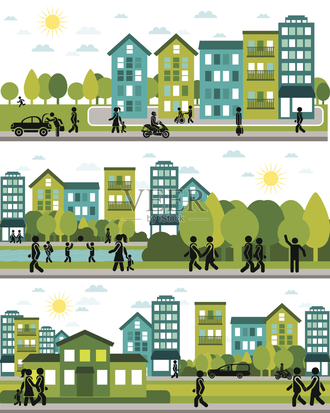 三种城市生活场景插画图片素材