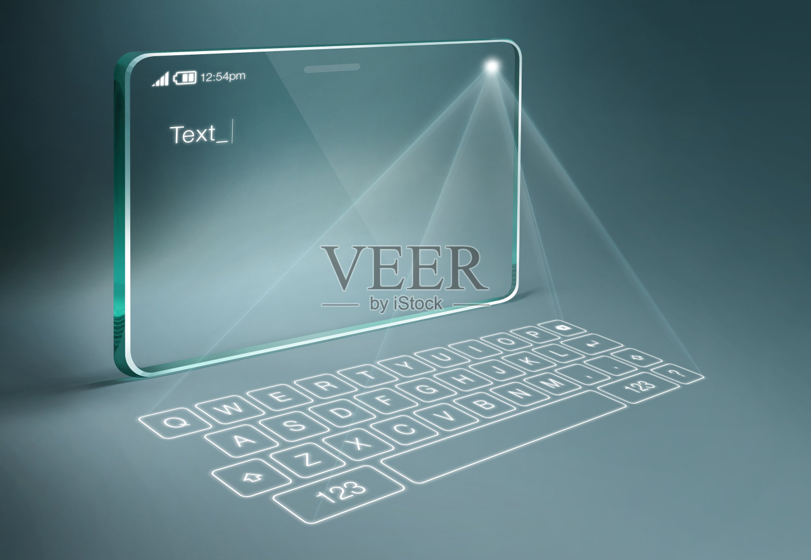 透明平板电脑与数字虚拟键盘照片摄影图片