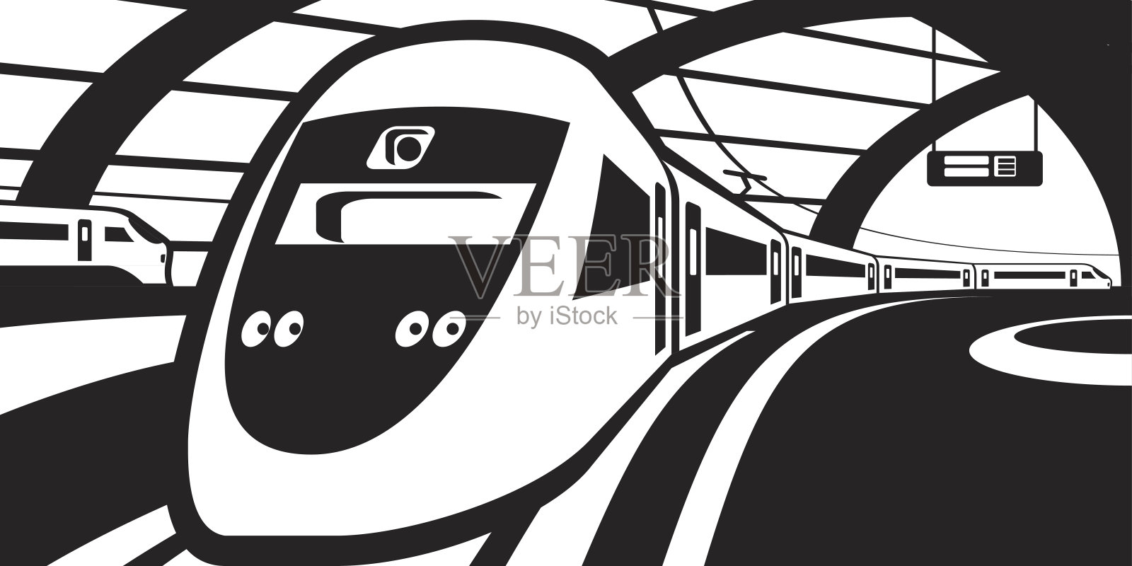 旅客列车驶近火车站插画图片素材