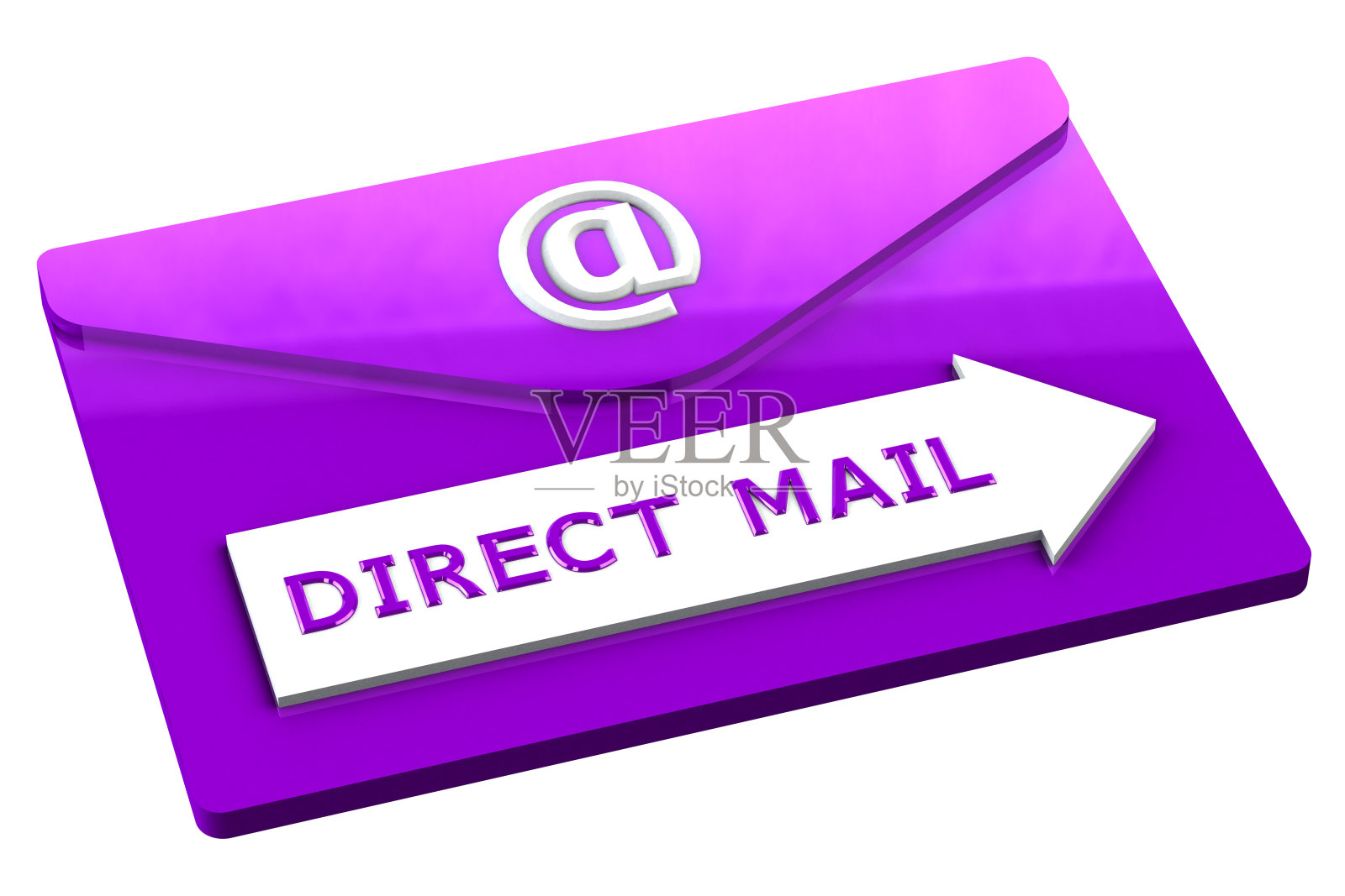 紫色信封与文字直接邮件孤立在白色背景照片摄影图片