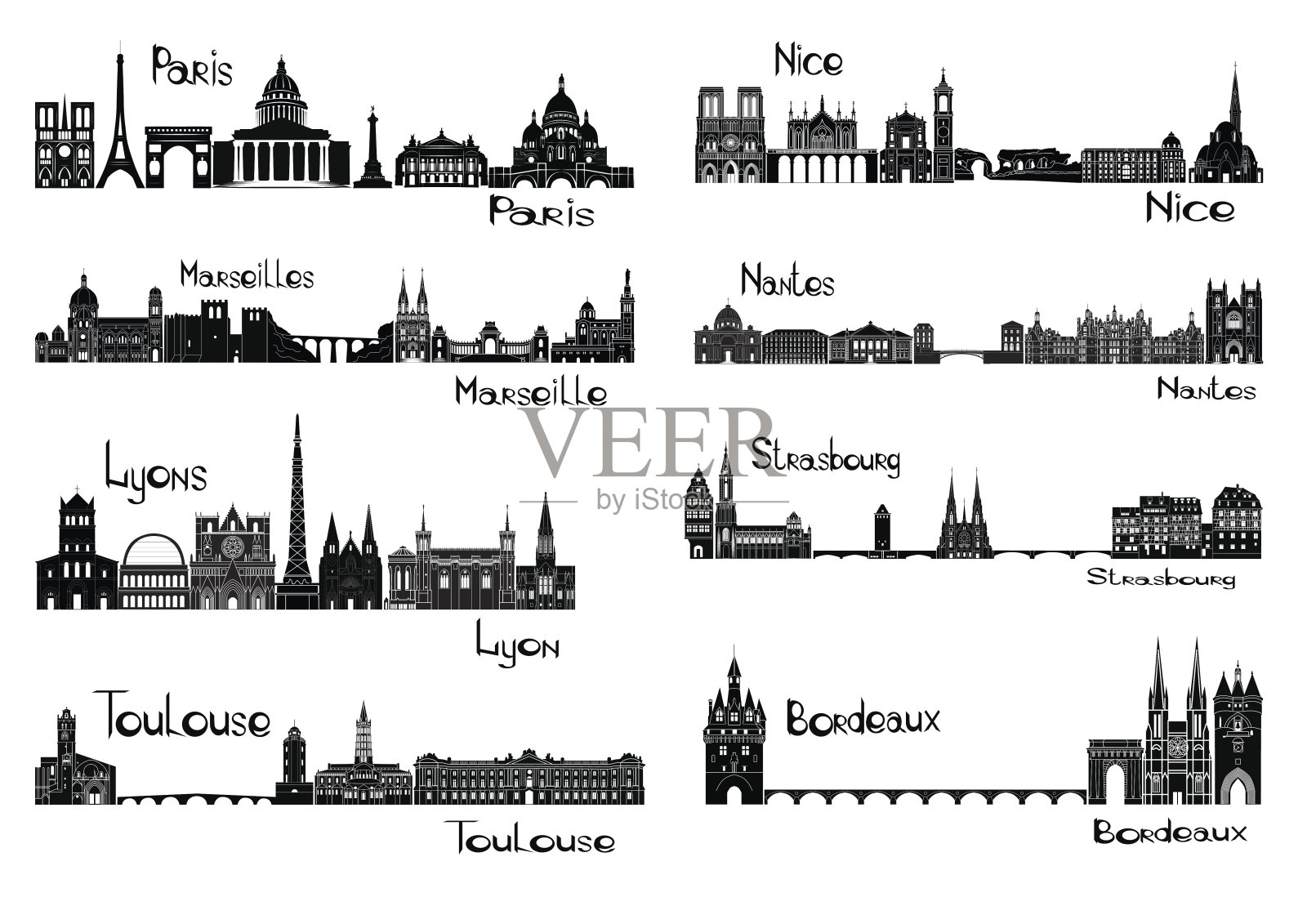 法国八个城市插画图片素材