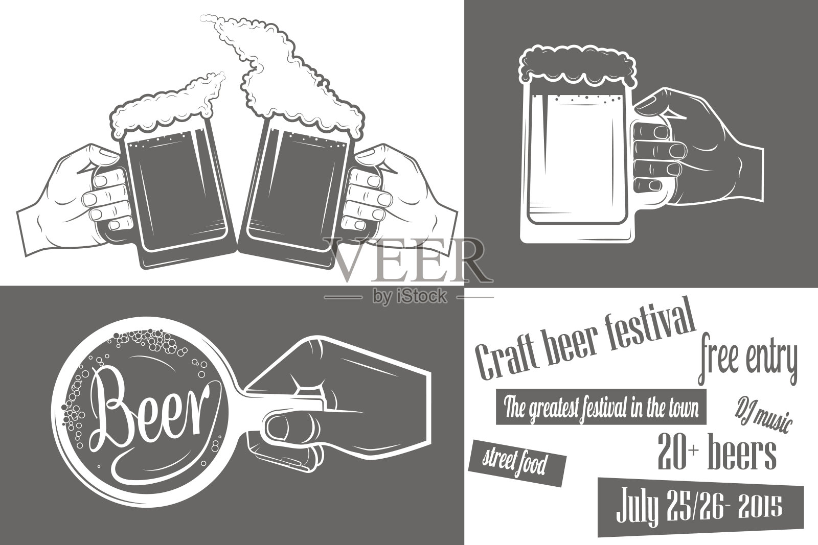 啤酒节双色海报。插画图片素材