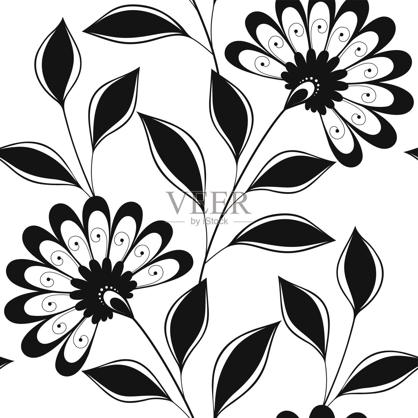 矢量无缝单色花卉图案插画图片素材