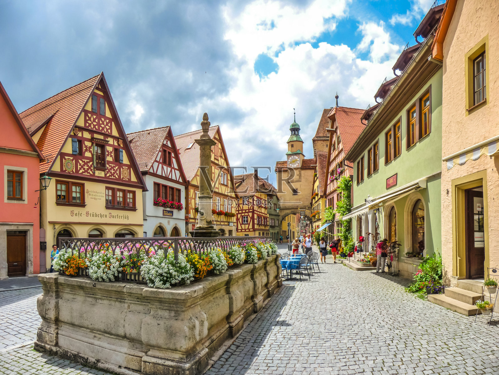 美丽的历史小镇Rothenburg ob der Tauber，德国照片摄影图片