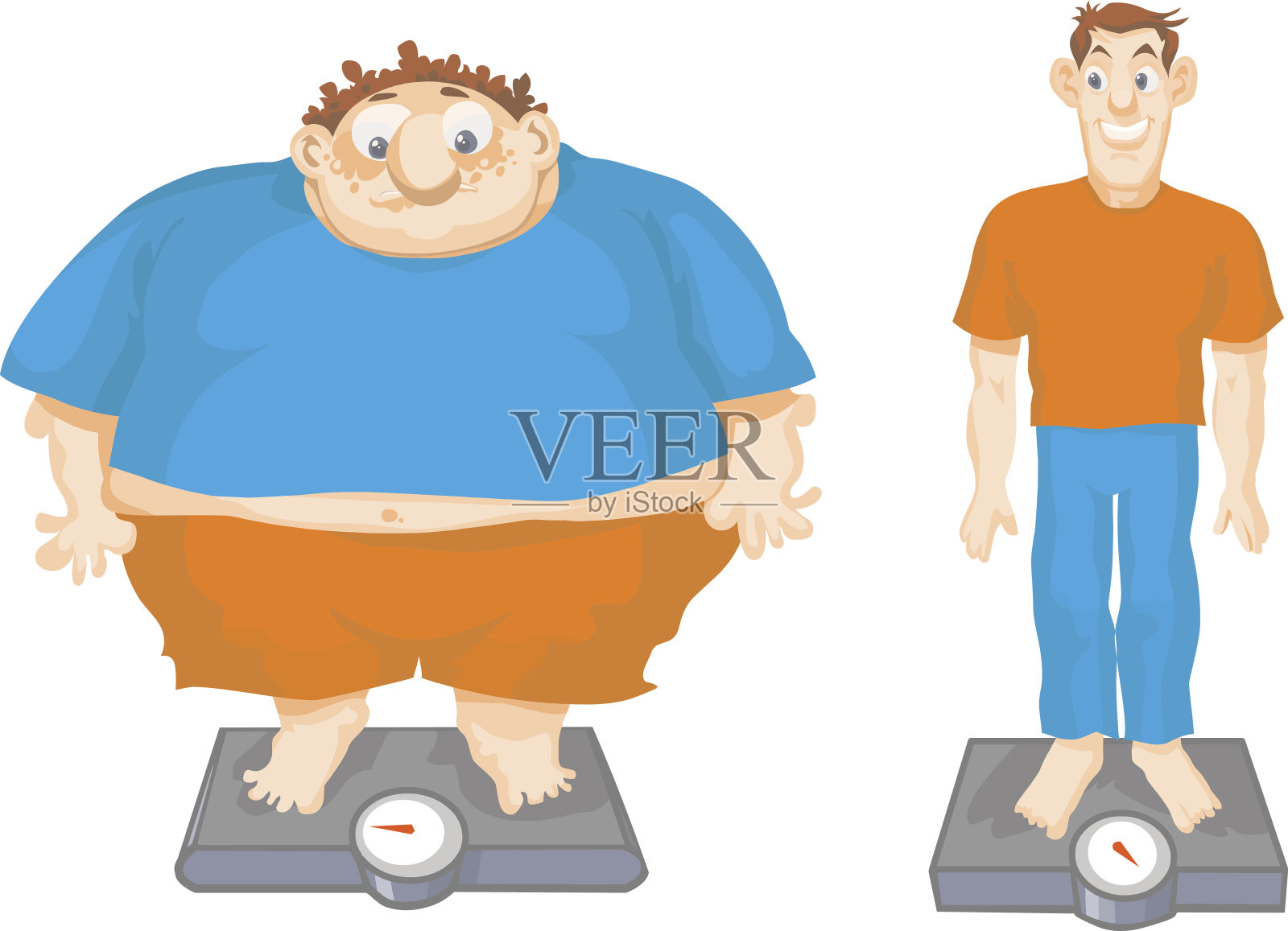 胖和瘦的卡通男人。插画图片素材