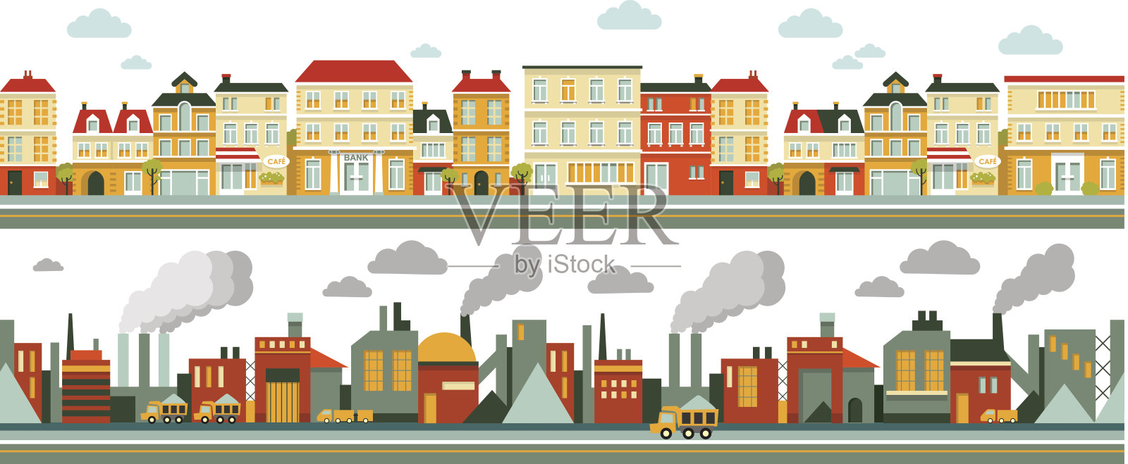 工业和城市全景背景在平面风格插画图片素材