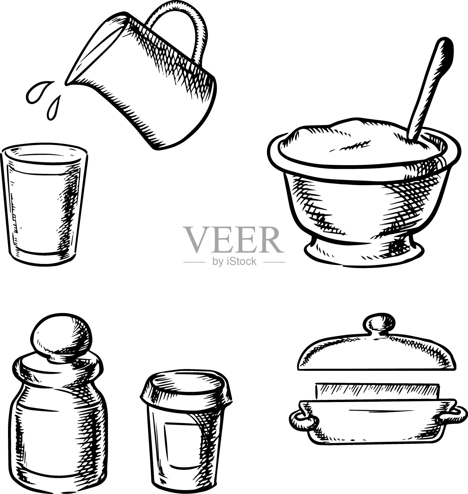 面团，黄油，牛奶，面粉和香料小品插画图片素材
