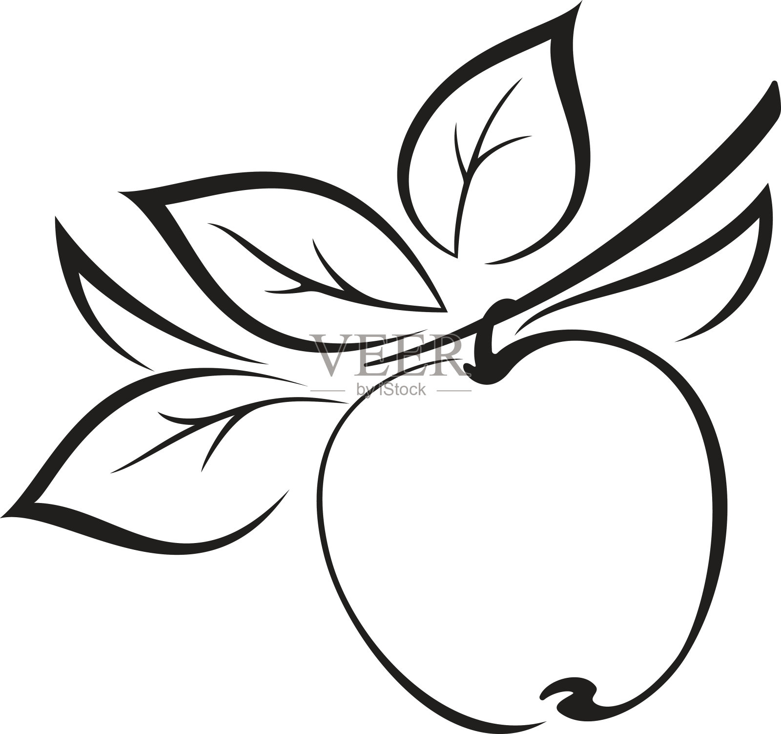 苹果与叶黑色象形文字设计元素图片