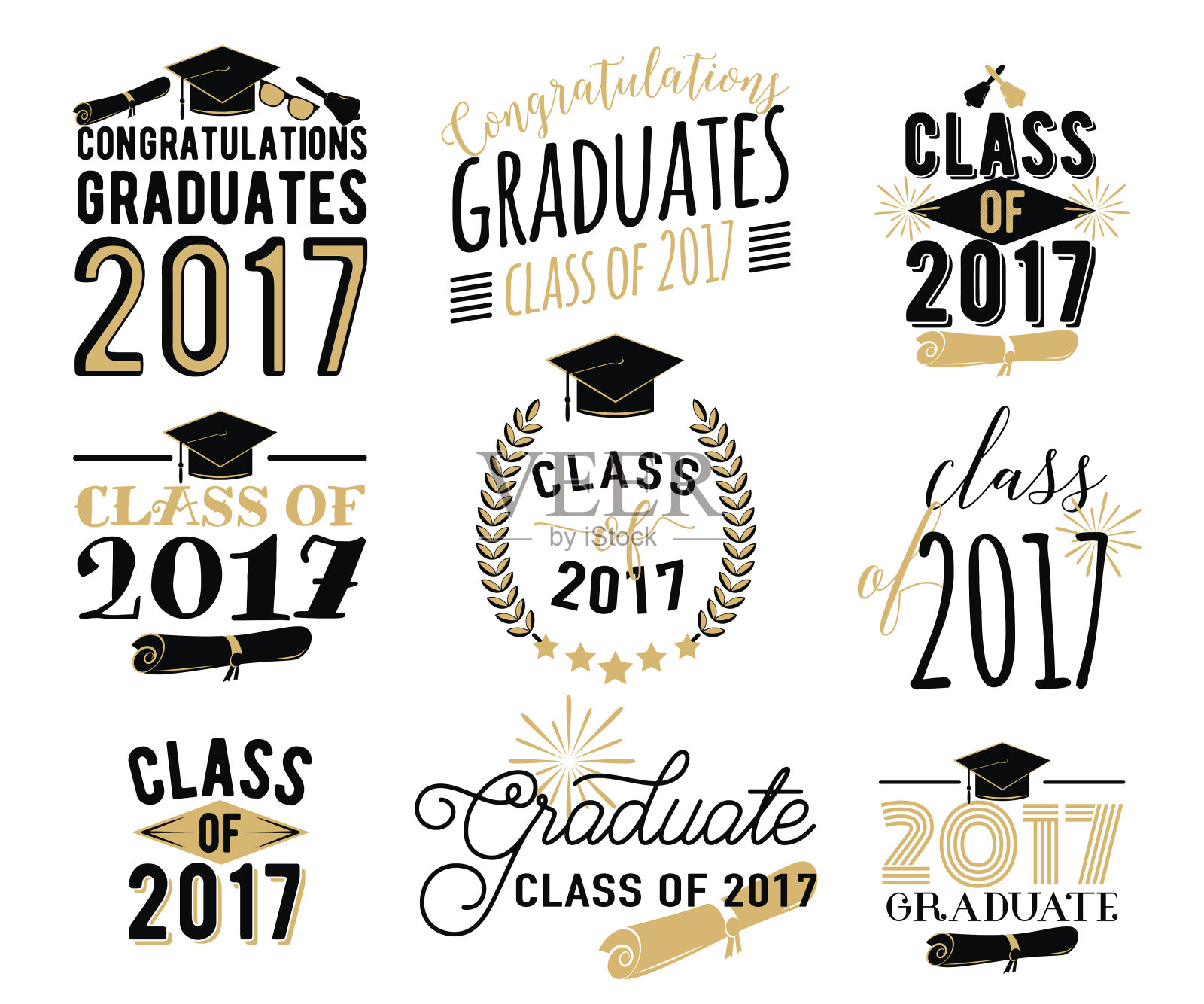 毕业祝福叠加，标签设置。2017届复古毕业生的徽章插画图片素材