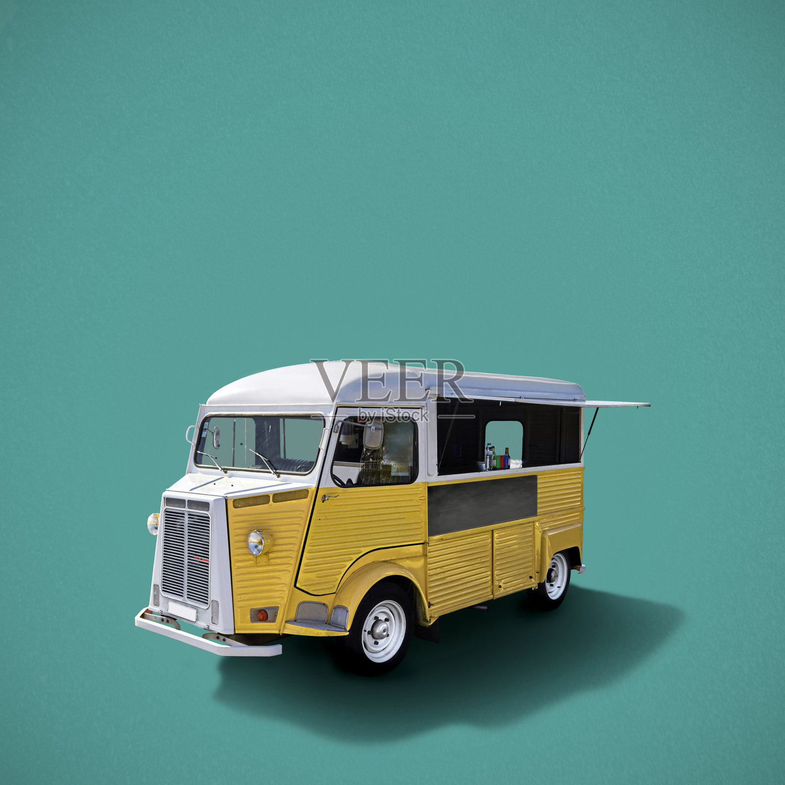 绿松石背景上的餐车插画图片素材