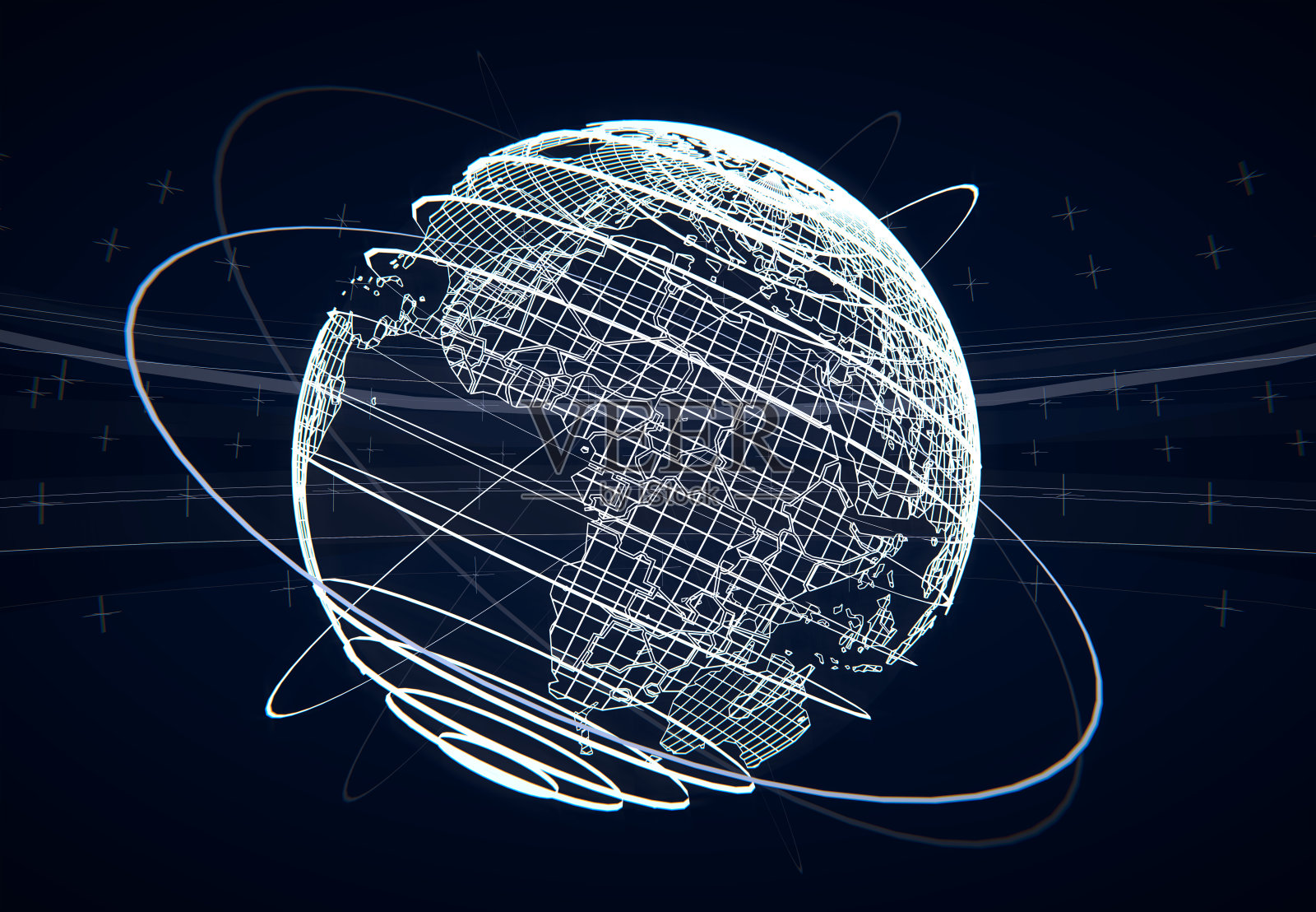未来世界的全球插图与网络的线作为空间，3D渲染插画图片素材