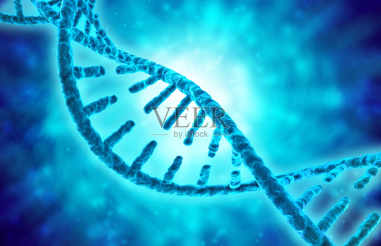 蓝色背景上的DNA螺旋的3d插图插画图片素材