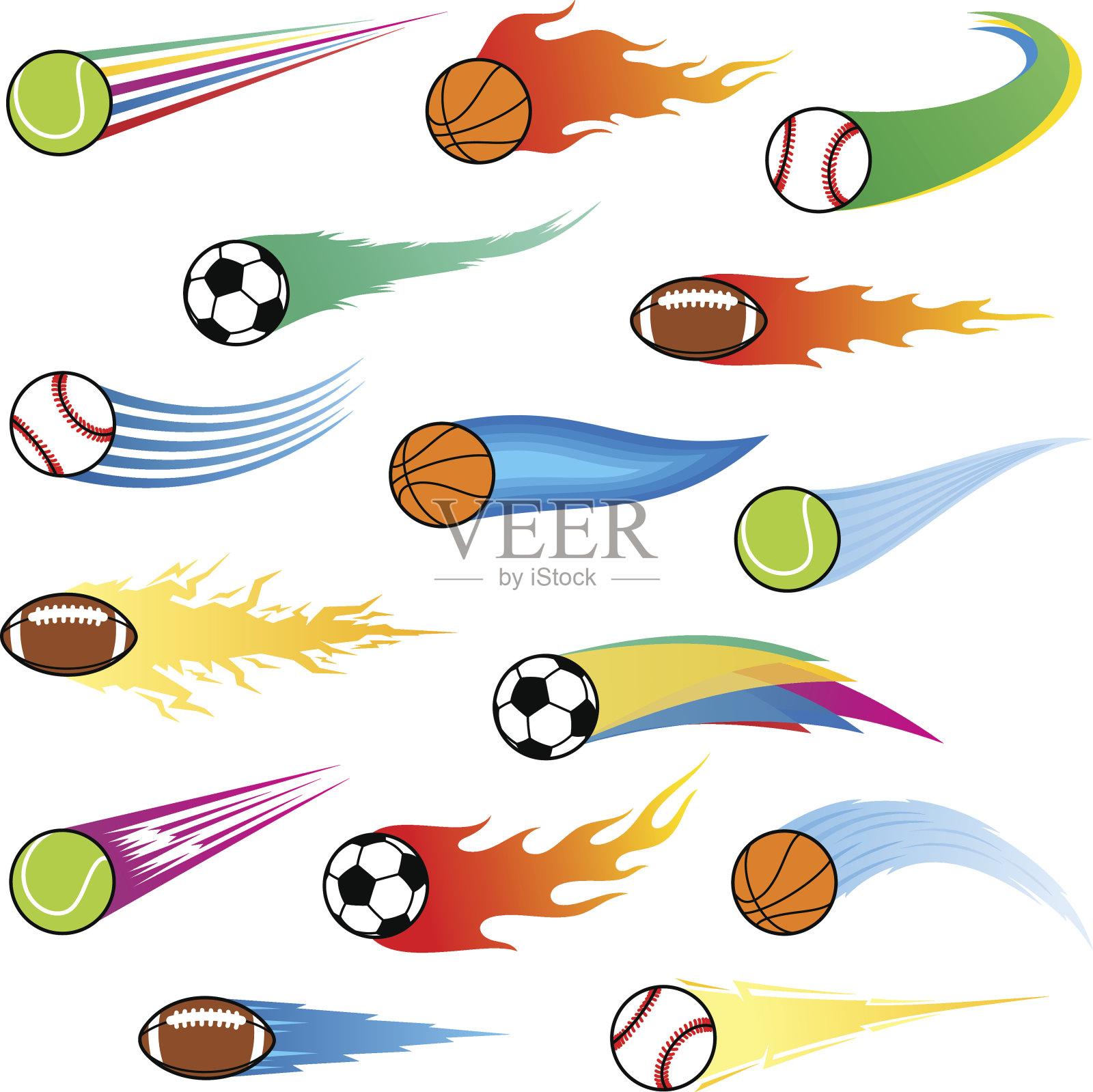 矢量彩色飞行球与运动轨迹插画图片素材