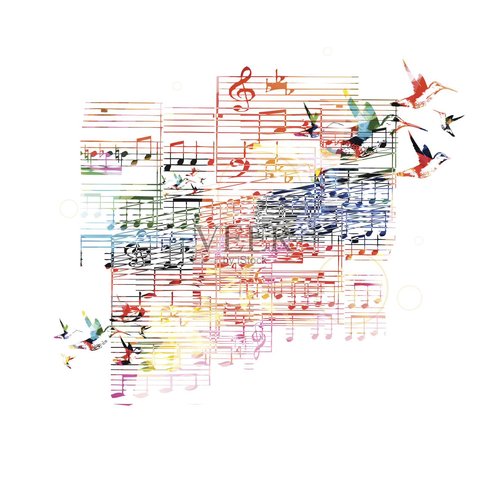 丰富多彩的音乐背景与蜂鸟插画图片素材