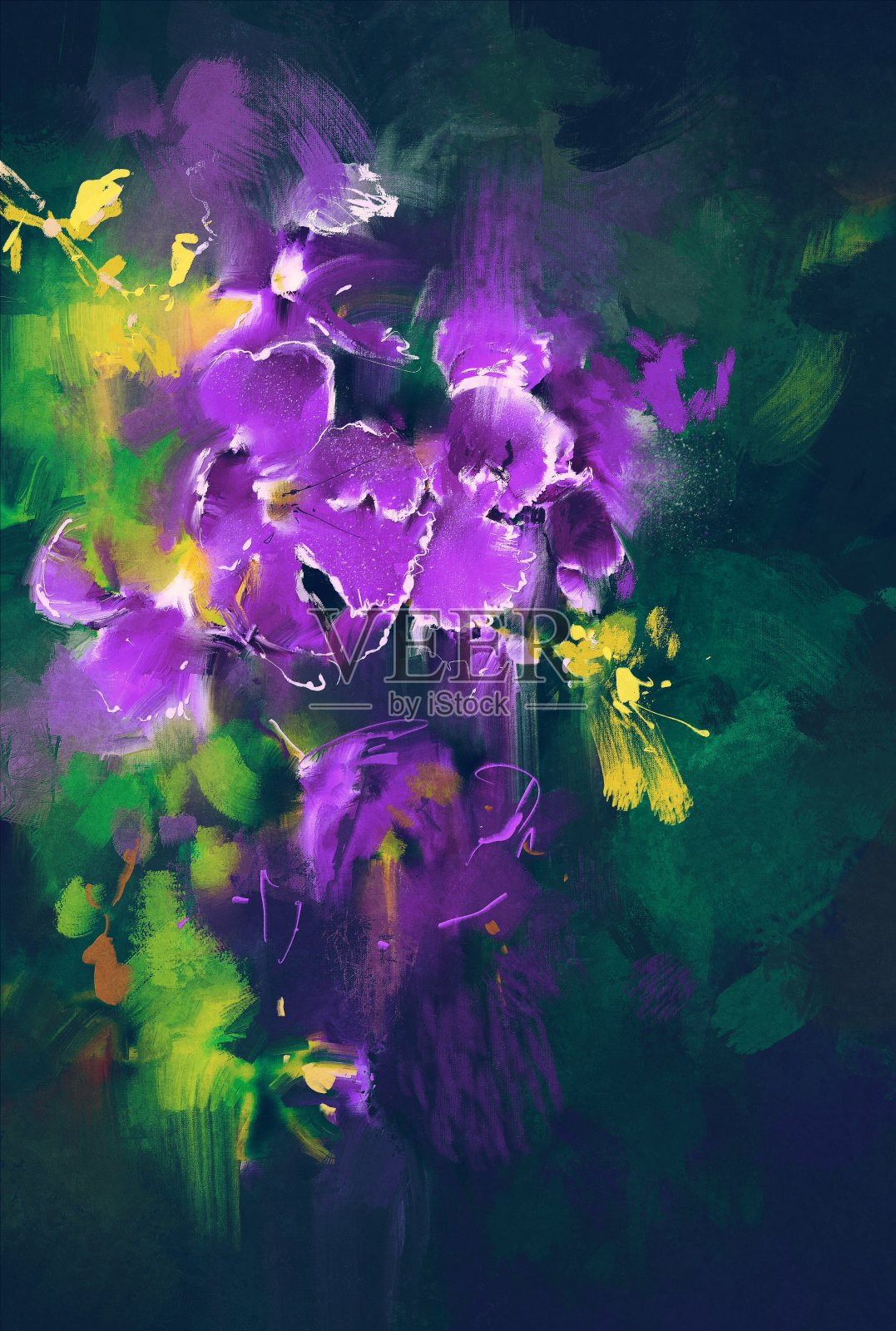 暗色背景下的紫色花朵插画图片素材