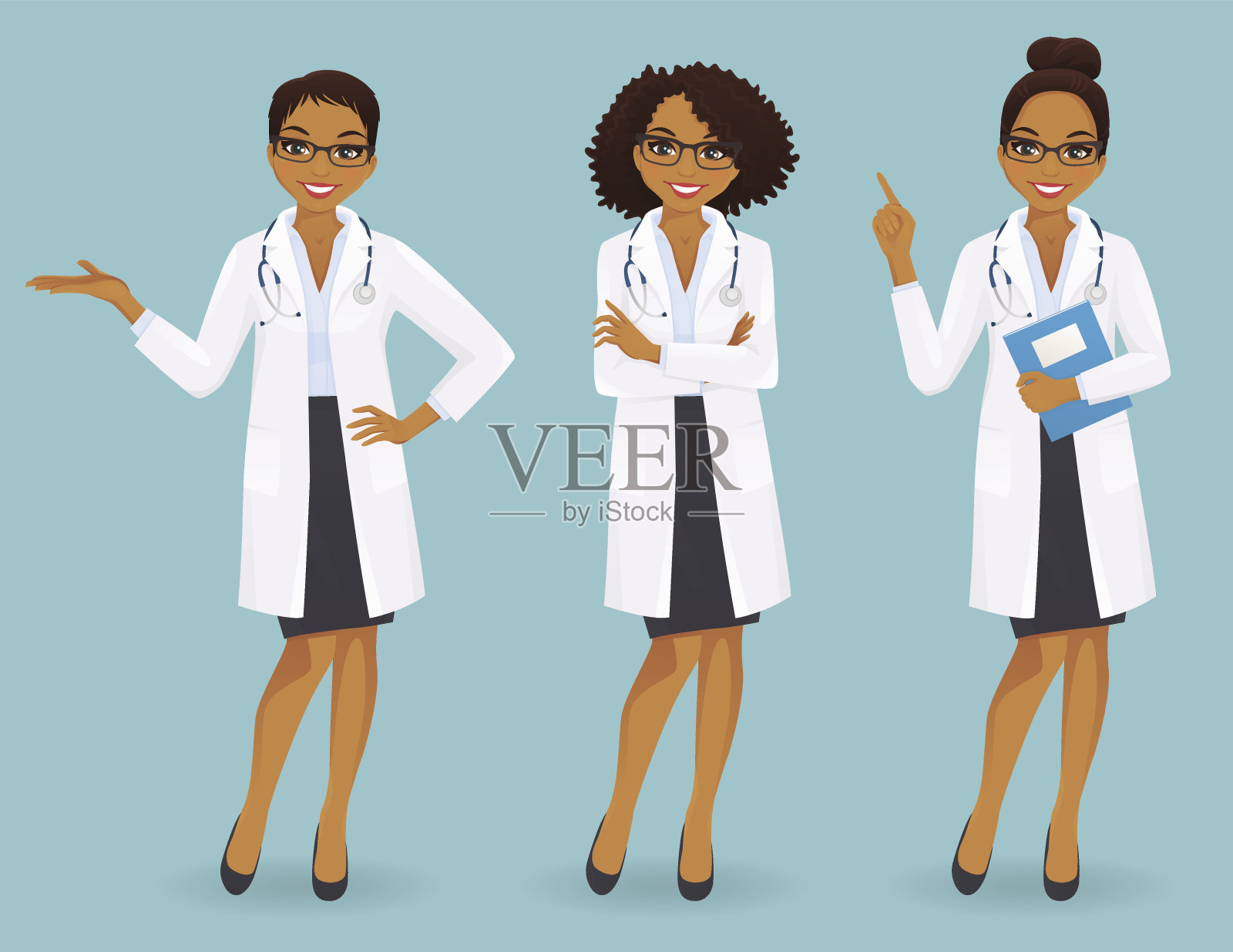 三名女医生在不同的姿势设计元素图片