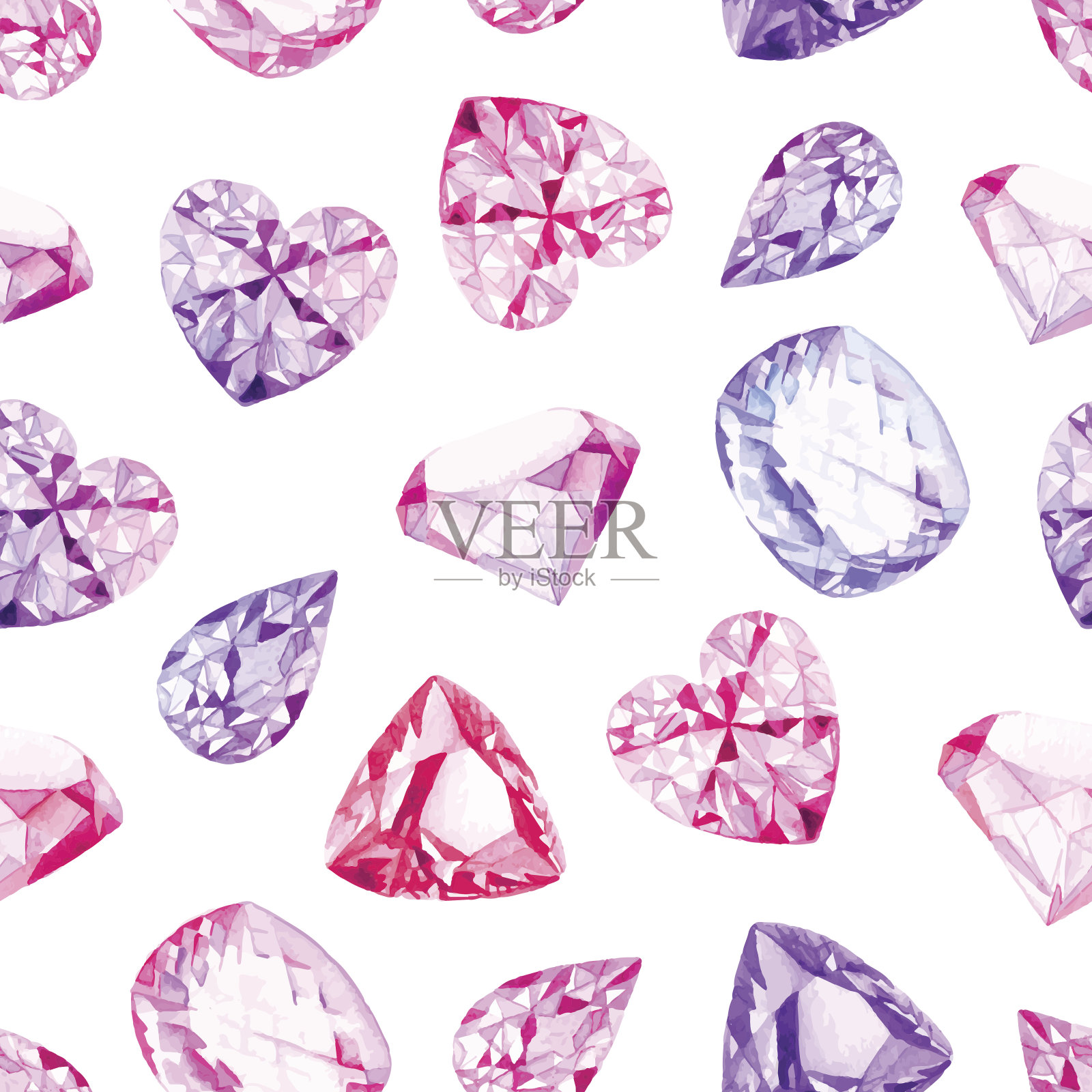 粉色和紫色钻石水彩无缝矢量图案插画图片素材