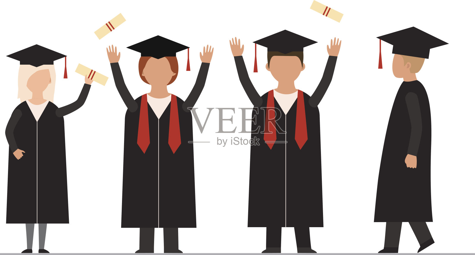 快乐毕业的人制服扔帽矢插画图片素材