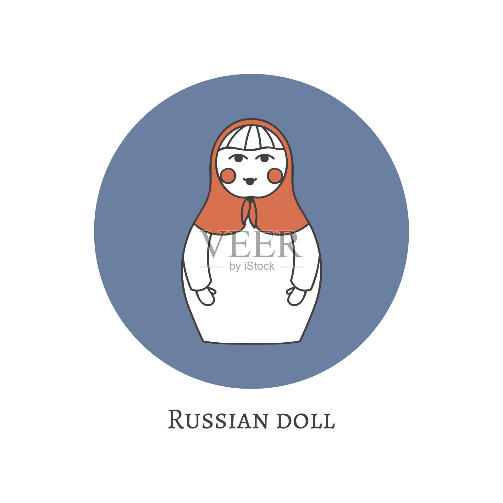 俄罗斯传统木制玩具图标。俄罗斯头巾，俄罗斯套娃，简单的苏联元素插画图片素材