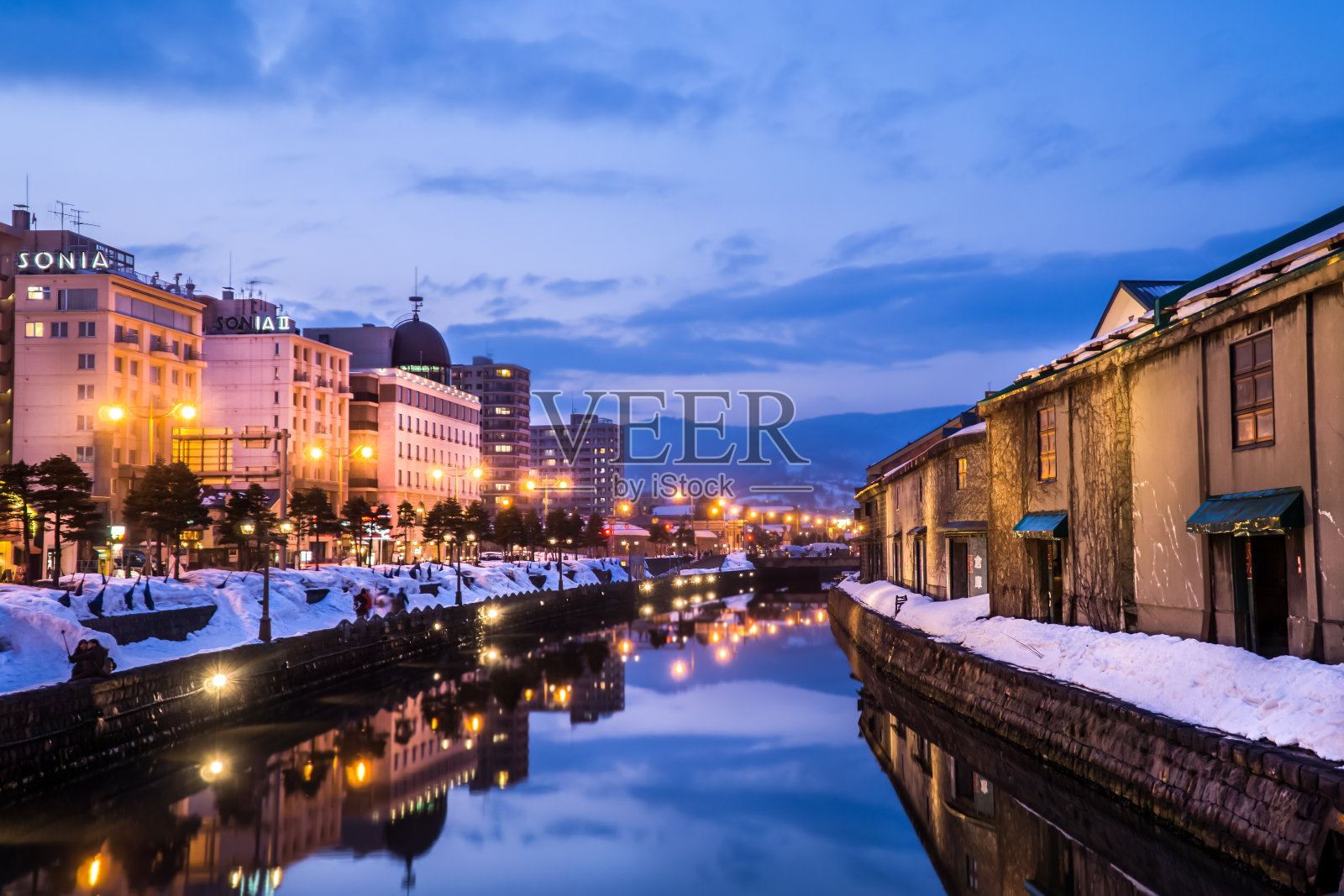 小樽运河，北海道冬季照片摄影图片