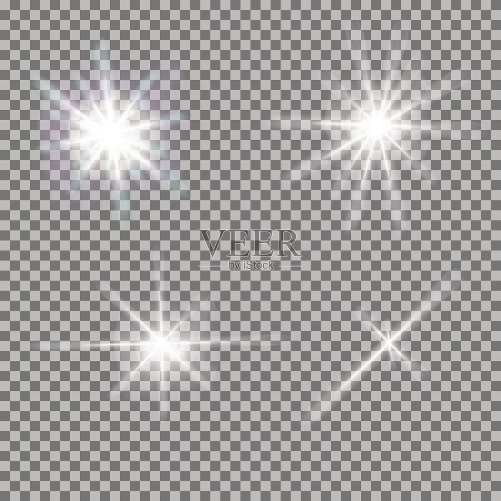 向量组发光的光与闪光爆发在透明设计元素图片