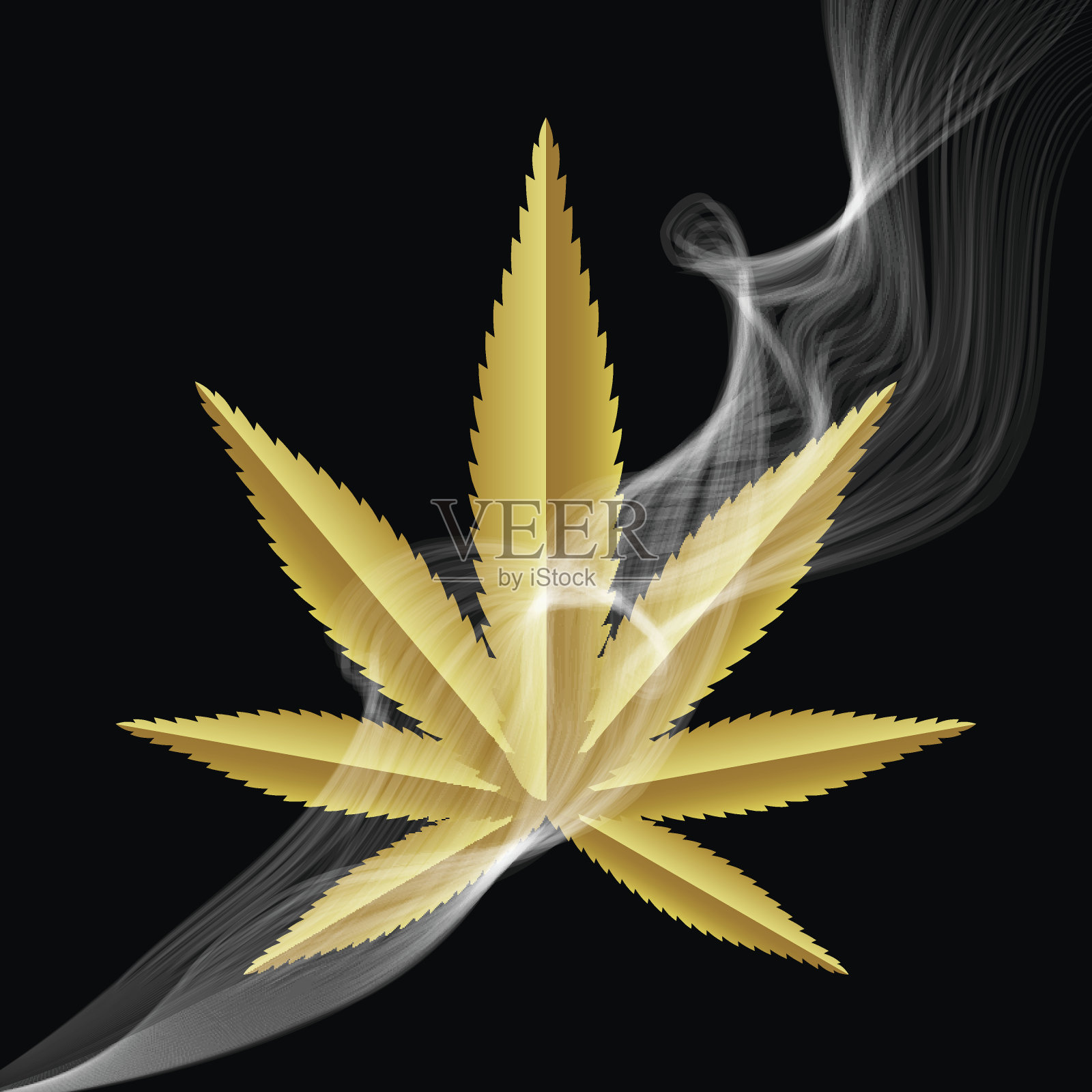 金色的药用大麻叶子带有烟味。插画图片素材