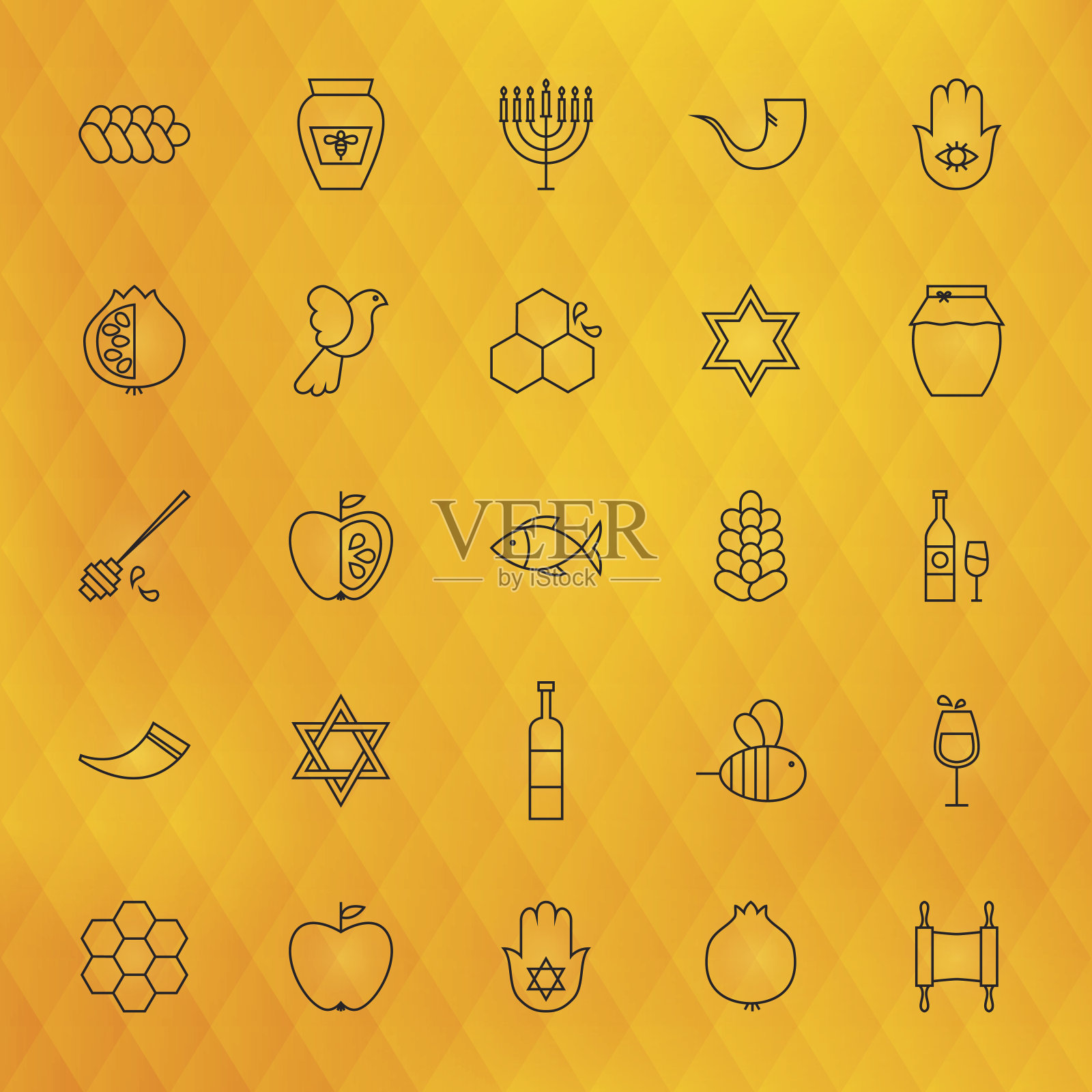 犹太新年细线图标集设计元素图片