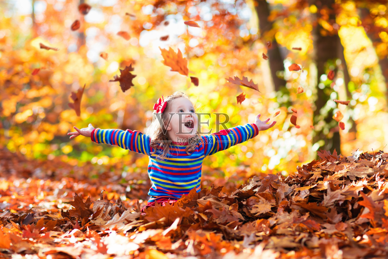 可爱的小女孩在秋天的公园里照片摄影图片