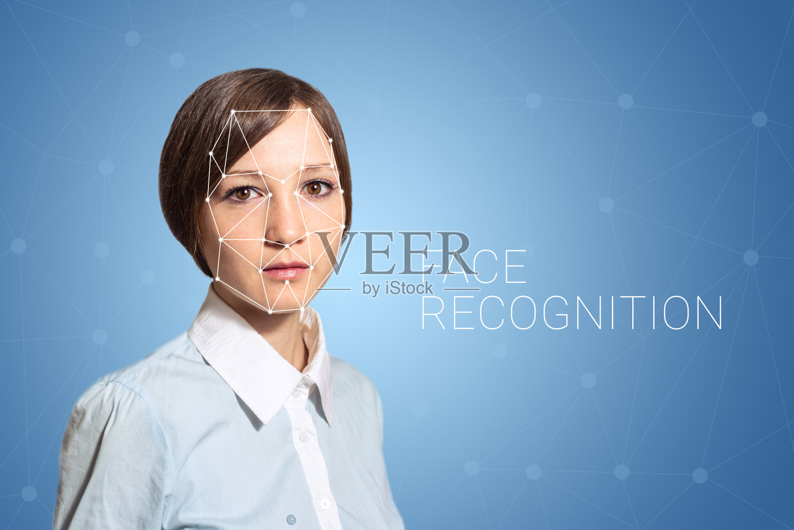 生物识别识别女性面部检测，高科技照片摄影图片