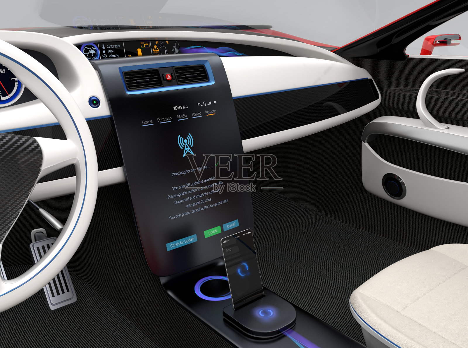 更新车辆软件只需触摸汽车中控台屏幕。照片摄影图片